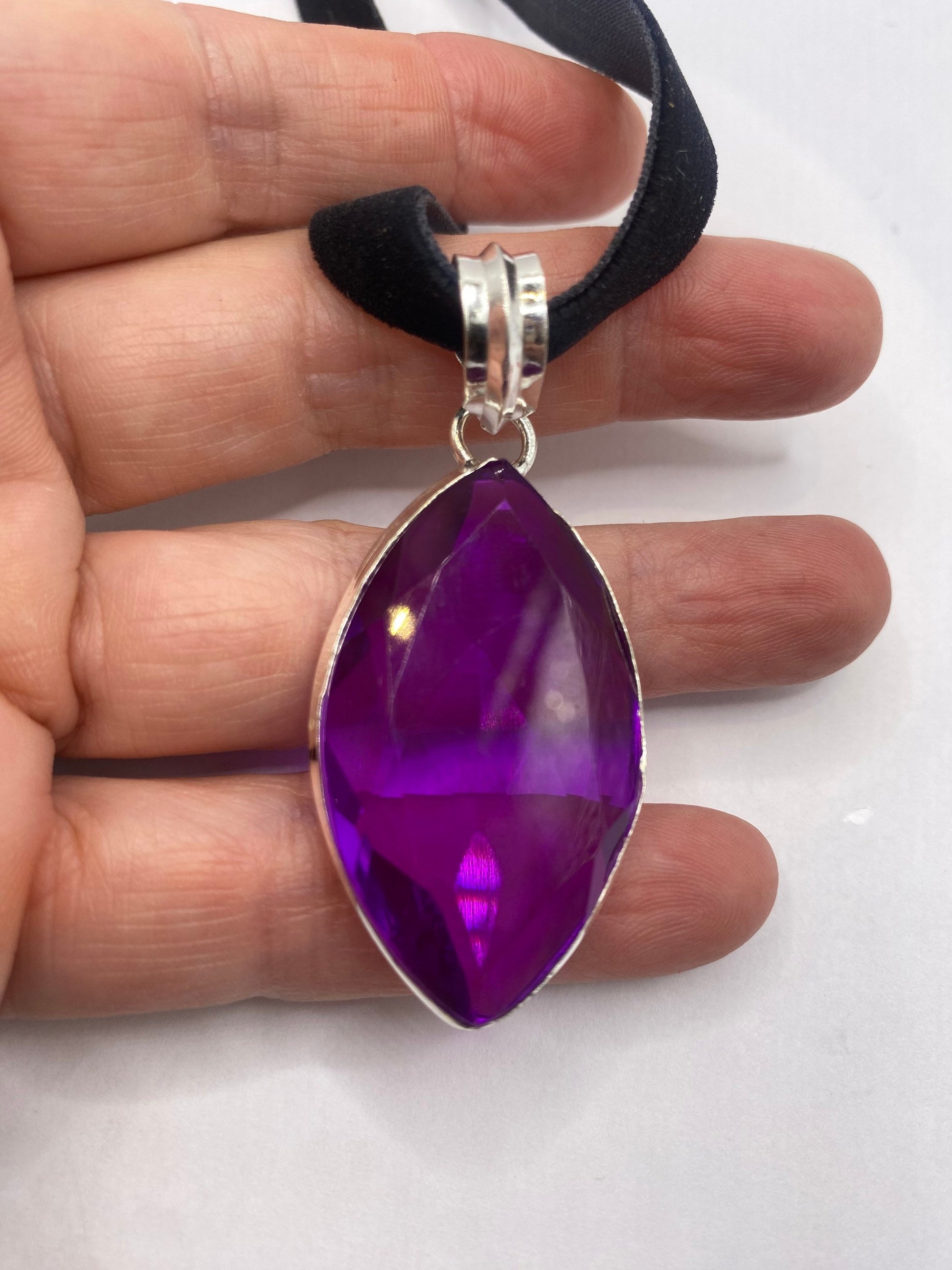 Vintage Purple Glass Choker Silver Finished Necklace