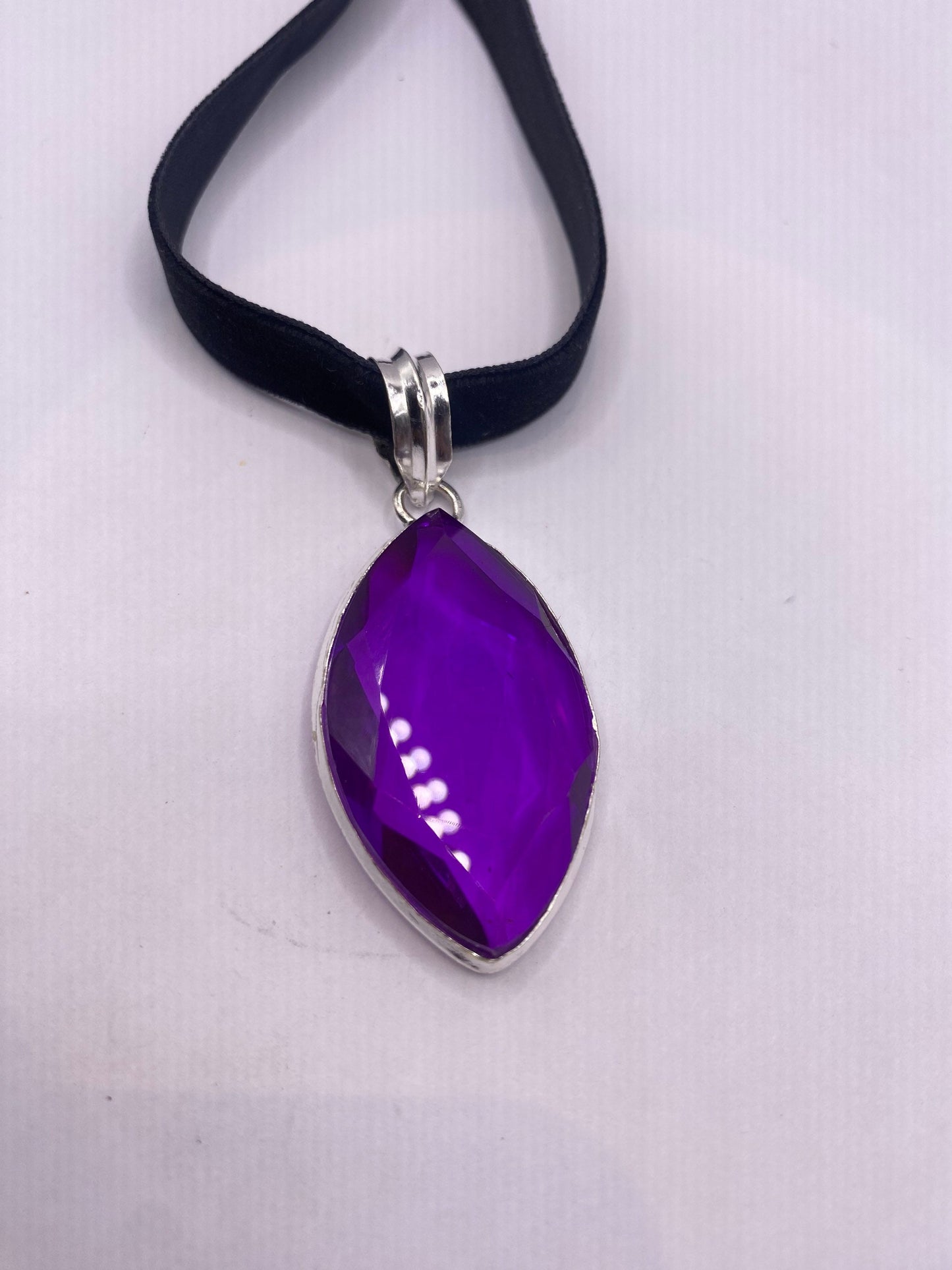 Vintage Purple Glass Choker Silver Finished Necklace