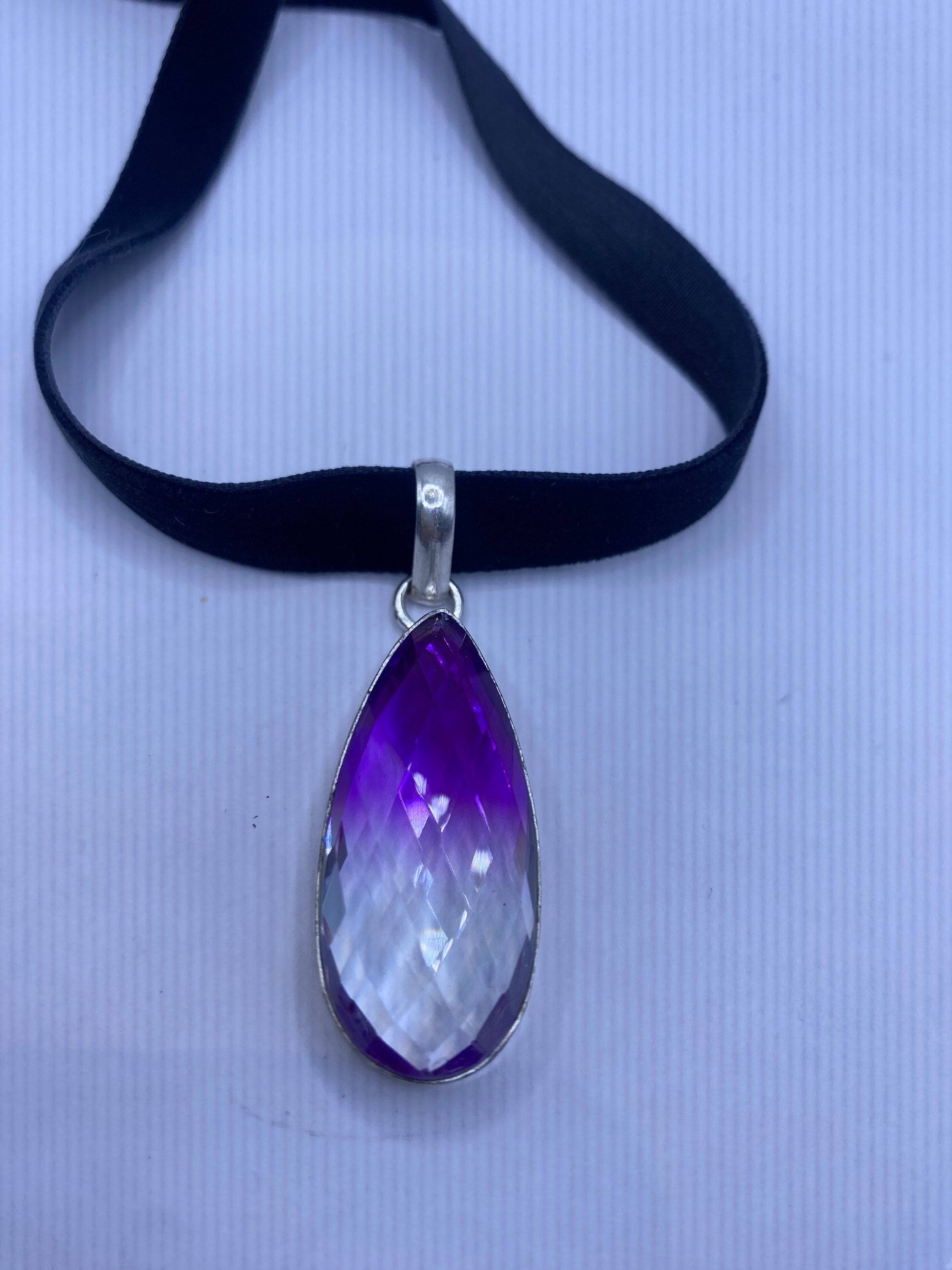 Vintage Purple Glass Choker Silver Finished Necklace