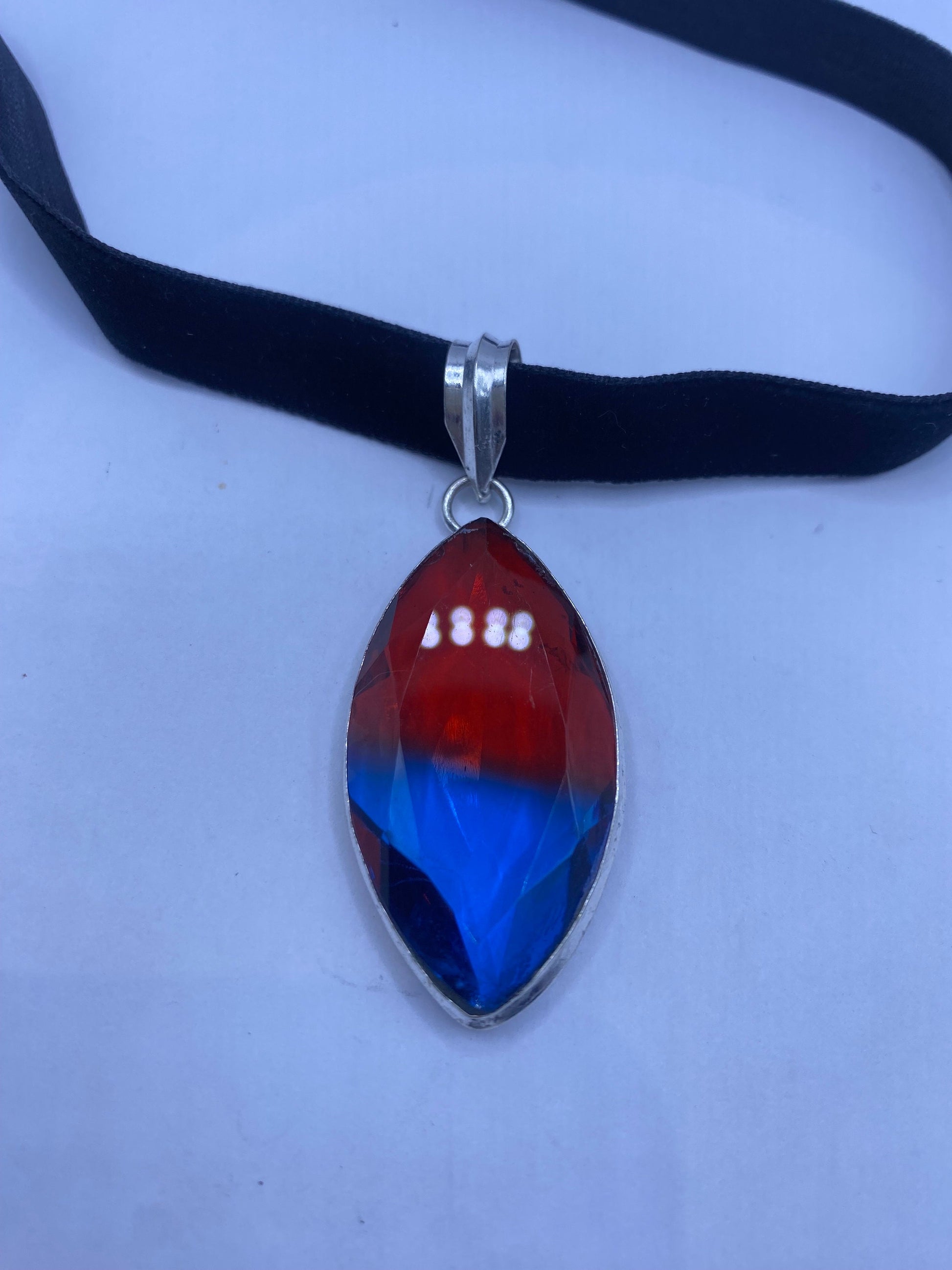 Vintage Blue Red Glass Choker Silver Finished Necklace