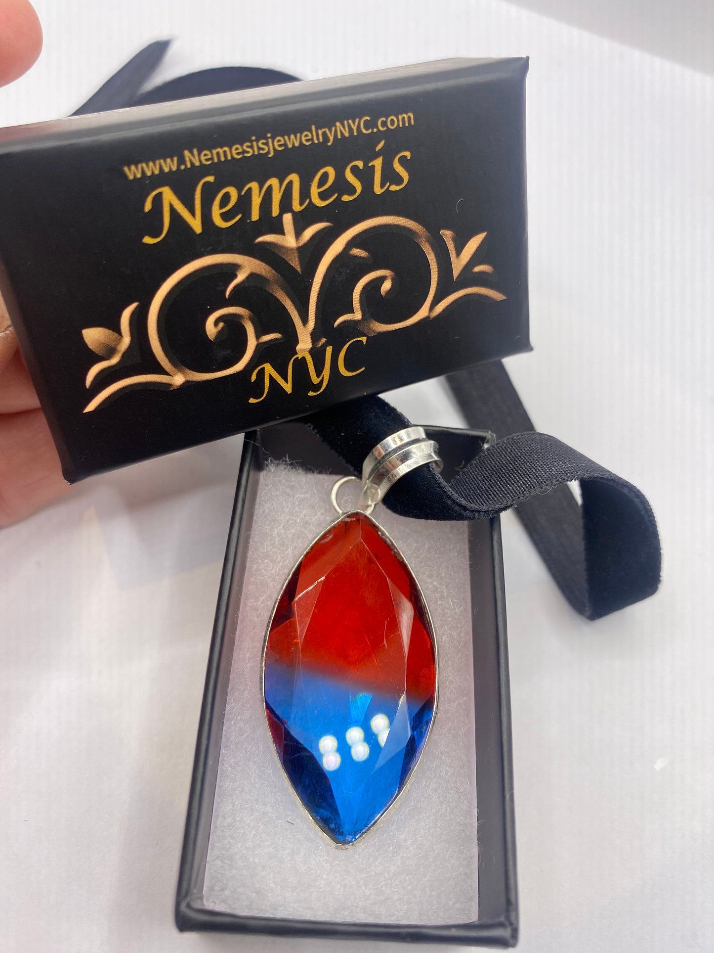 Vintage Blue Red Glass Choker Silver Finished Necklace
