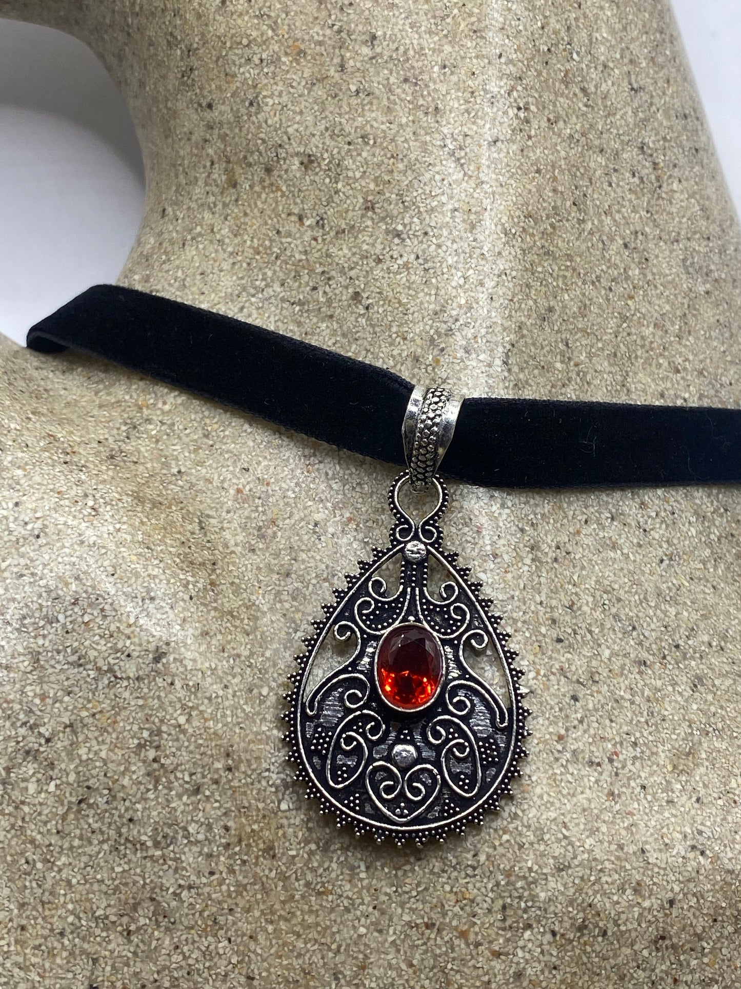 Vintage Red Glass Choker Silver Finished Necklace