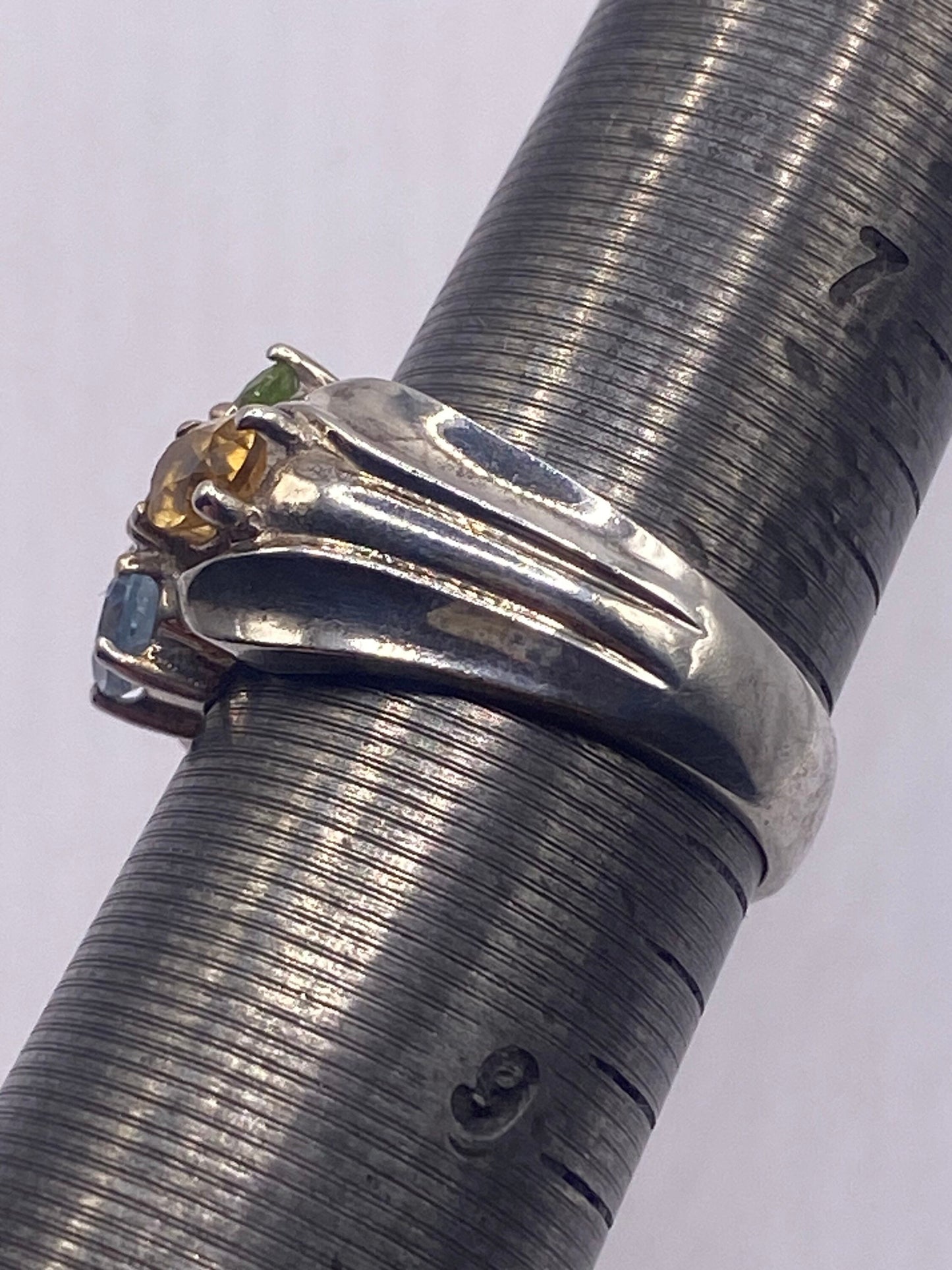 Vintage Mixed Genuine Gemstones 925 Sterling Silver Heart Cocktail Ring