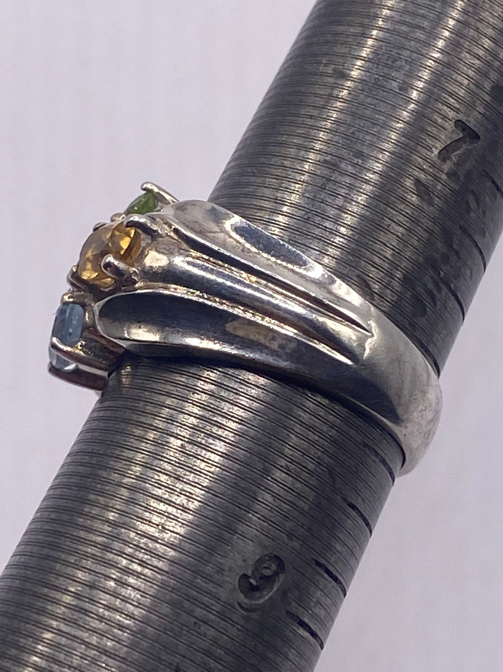 Vintage Mixed Genuine Gemstones 925 Sterling Silver Heart Cocktail Ring