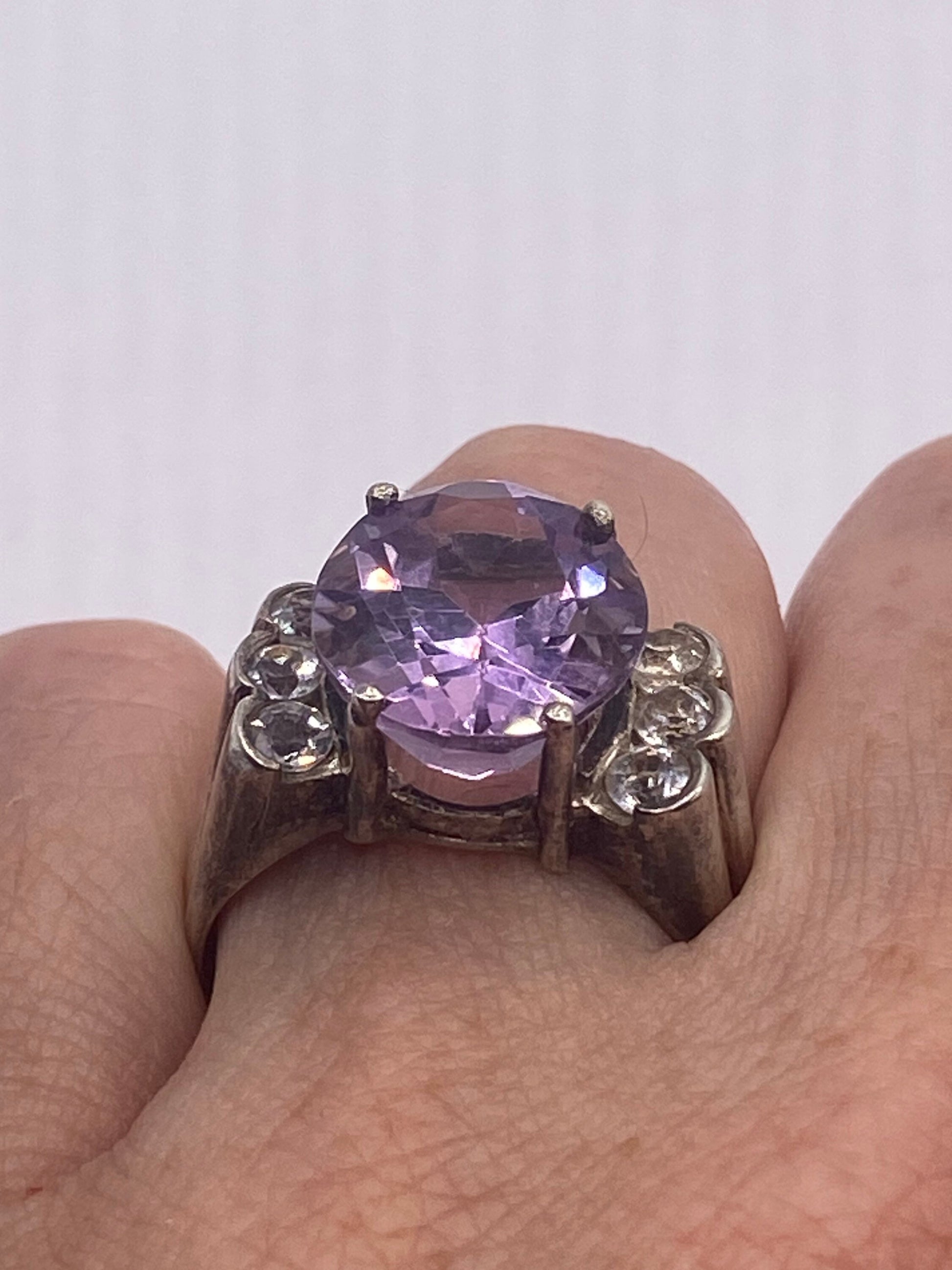 Vintage Purple Amethyst Ring Deco 925 Sterling Silver