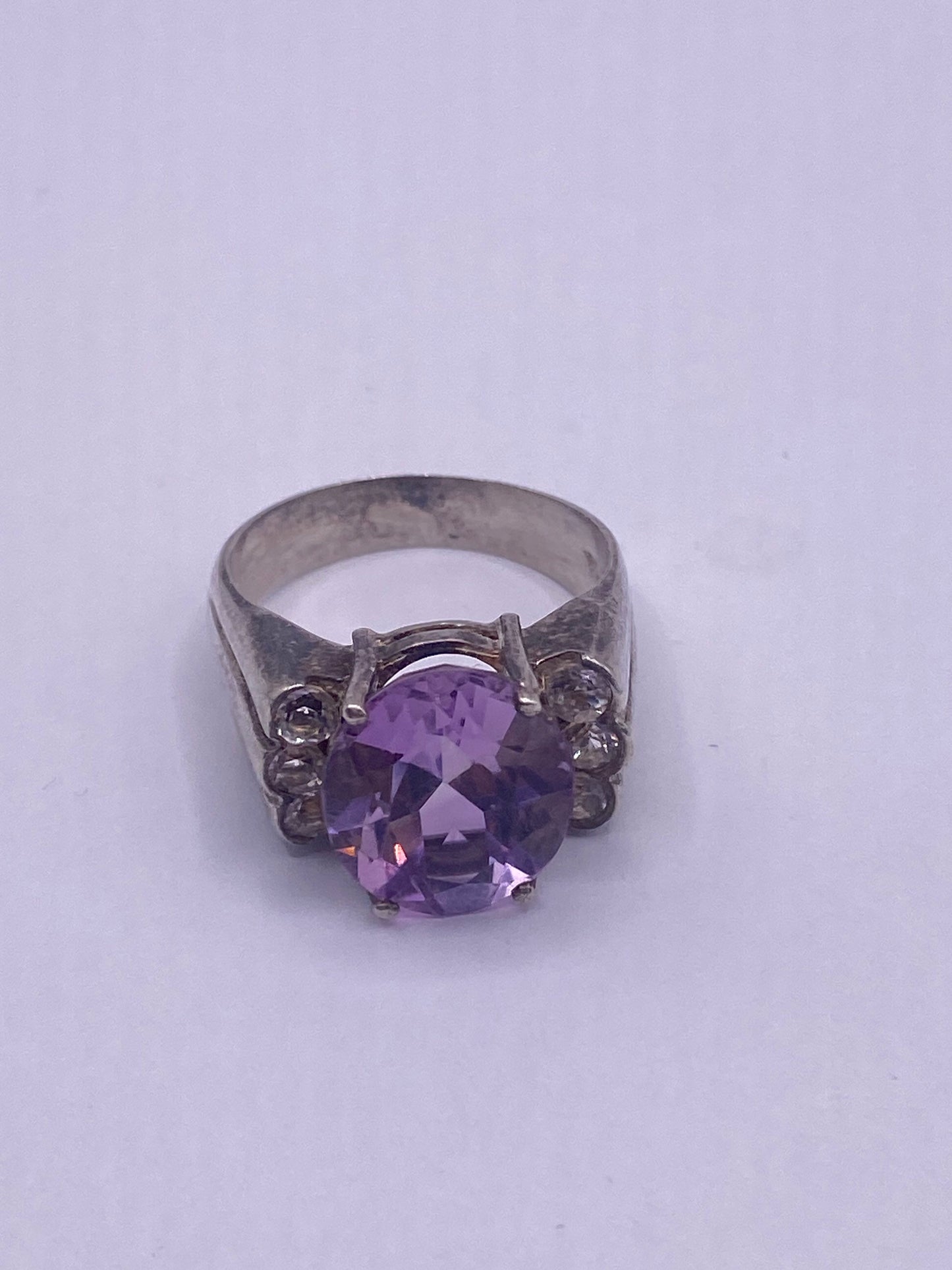 Vintage Purple Amethyst Ring Deco 925 Sterling Silver