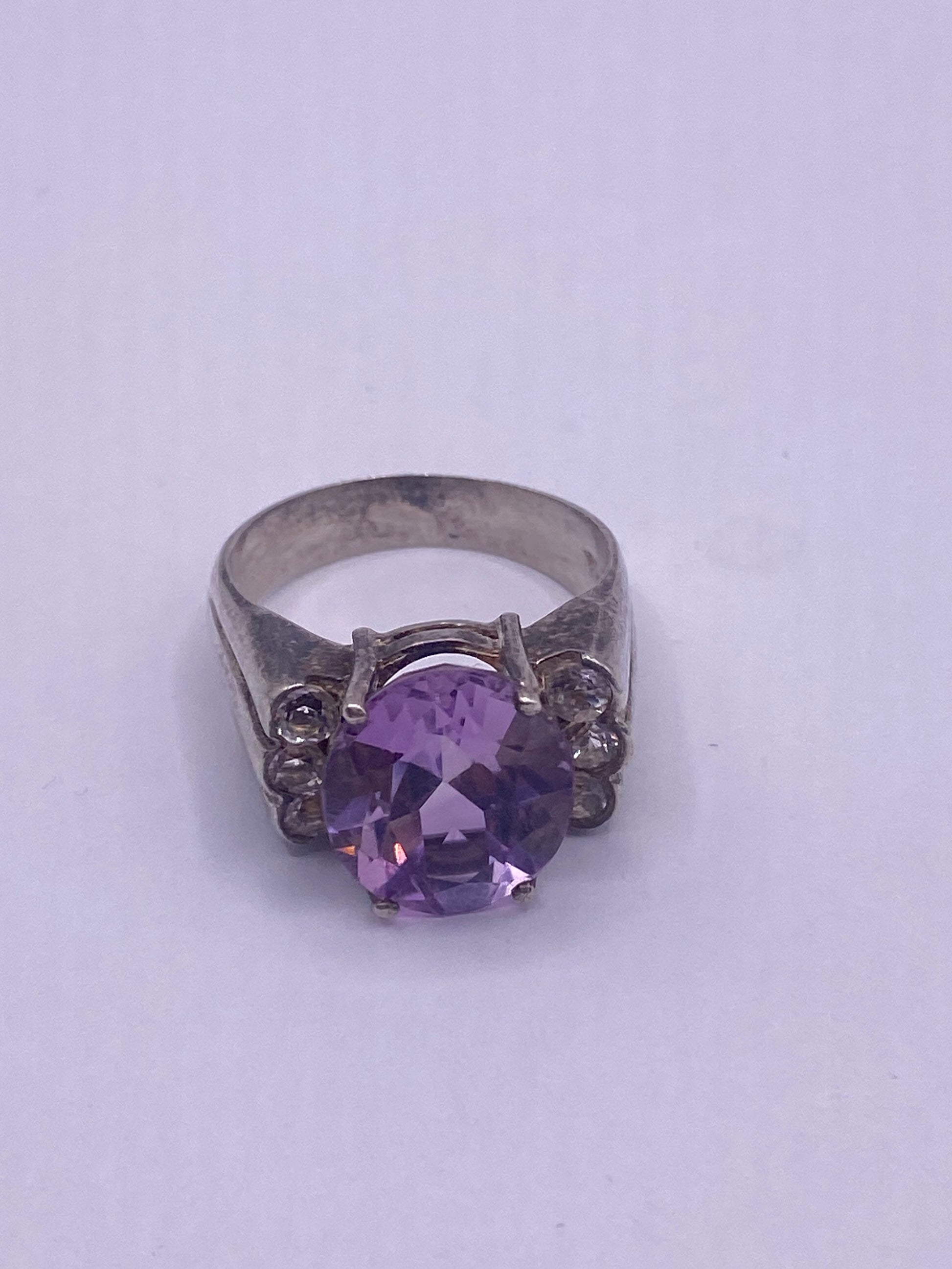 Vintage Purple Amethyst Ring Deco 925 Sterling Silver