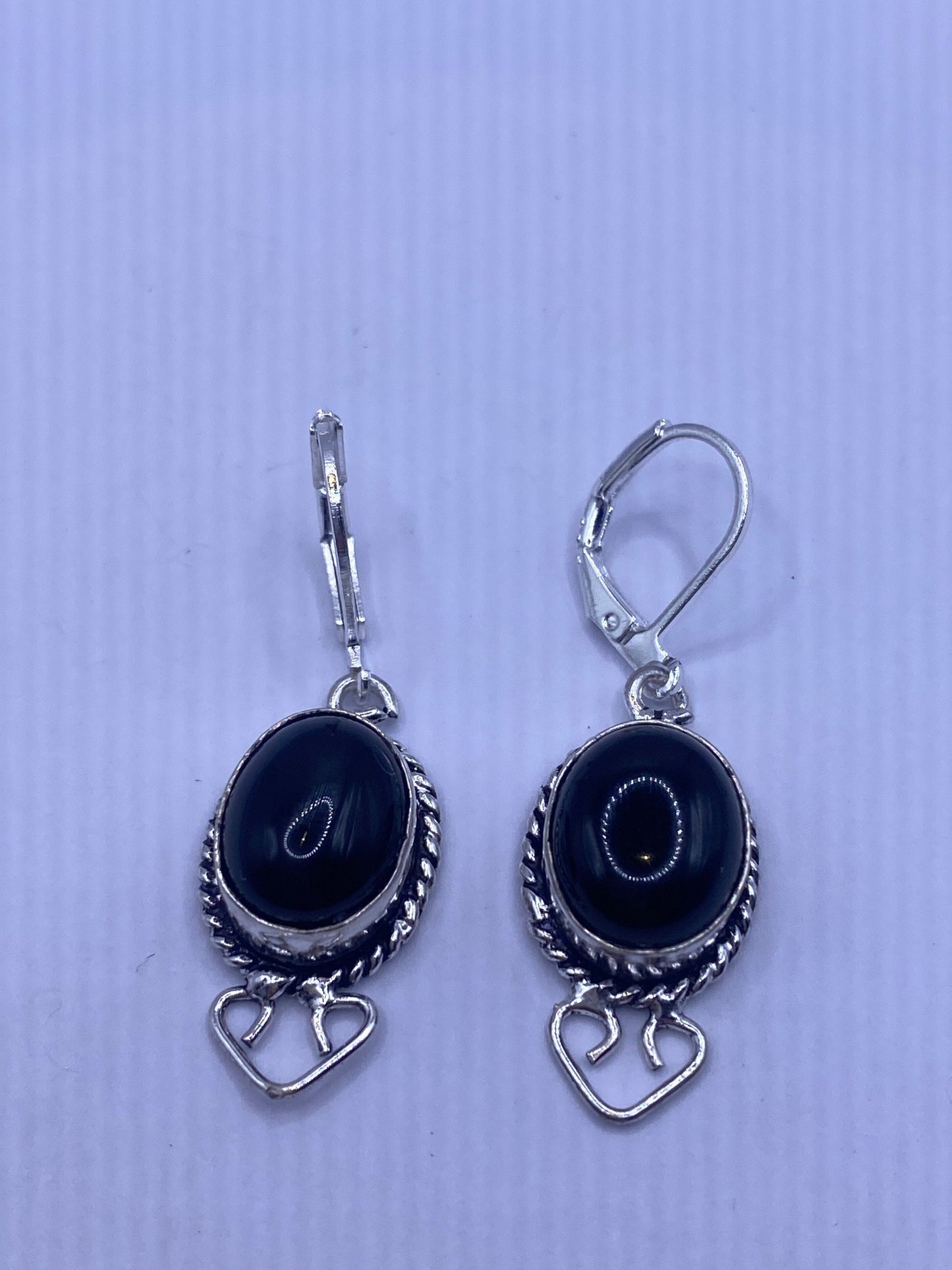 Vintage Black Onyx Earrings 925 Sterling Silver Deco Dangle Chandelier