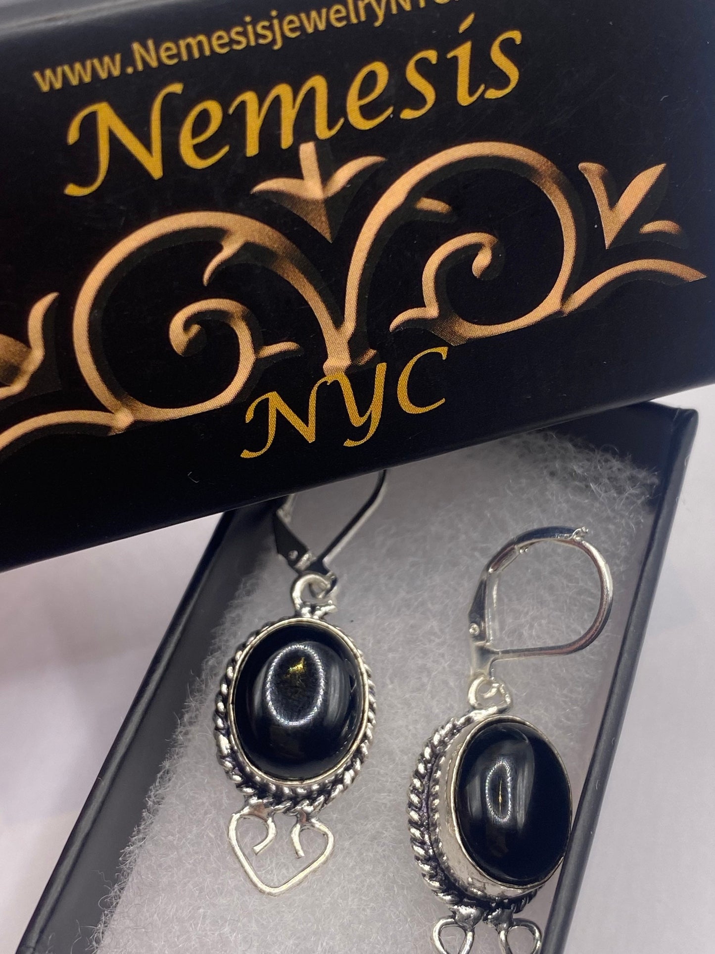 Vintage Black Onyx Earrings 925 Sterling Silver Deco Dangle Chandelier