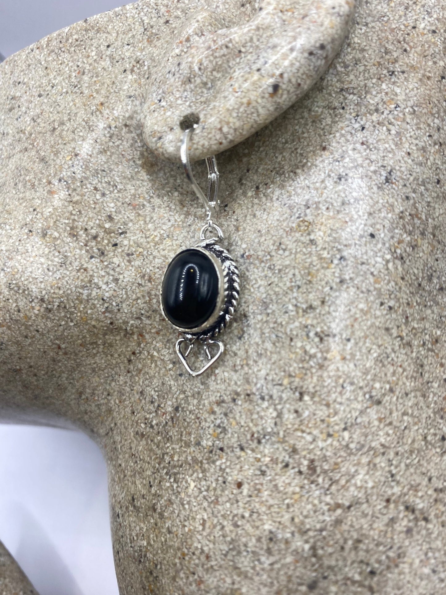 Vintage Black Onyx Earrings 925 Sterling Silver Deco Dangle Chandelier