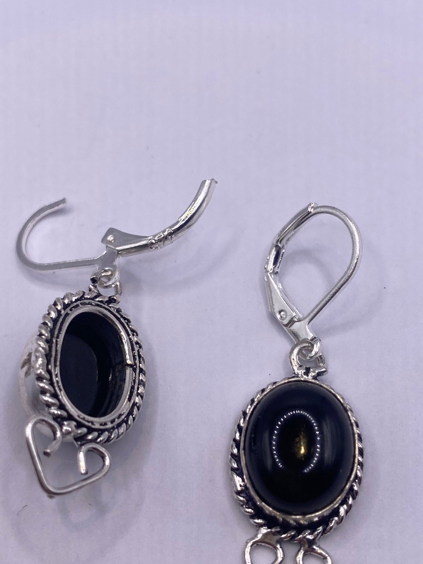 Vintage Black Onyx Earrings 925 Sterling Silver Deco Dangle Chandelier