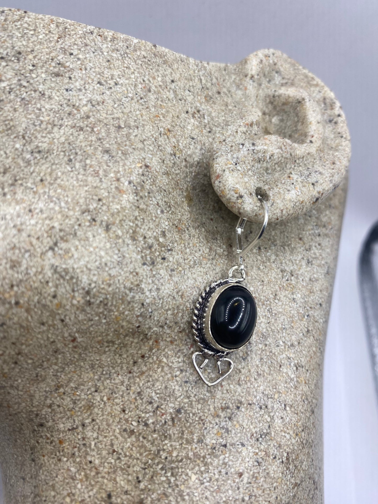 Vintage Black Onyx Earrings 925 Sterling Silver Deco Dangle Chandelier