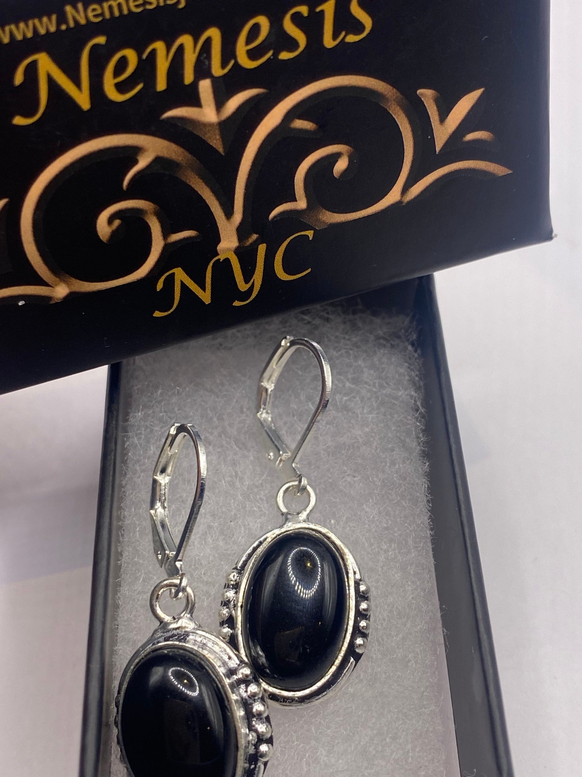 Vintage Black Onyx Earrings 925 Sterling Silver Deco Dangle Chandelier