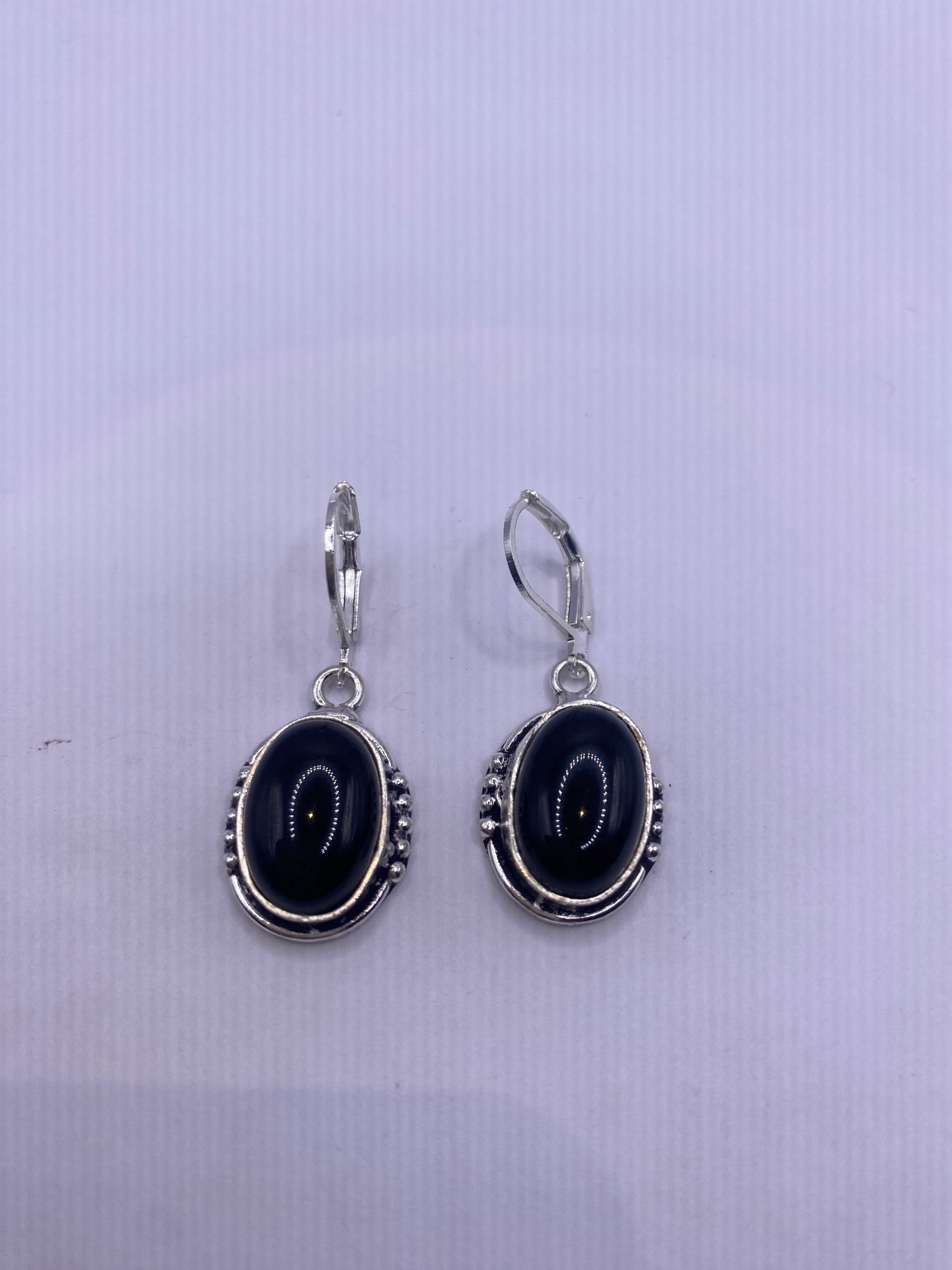 Vintage Black Onyx Earrings 925 Sterling Silver Deco Dangle Chandelier