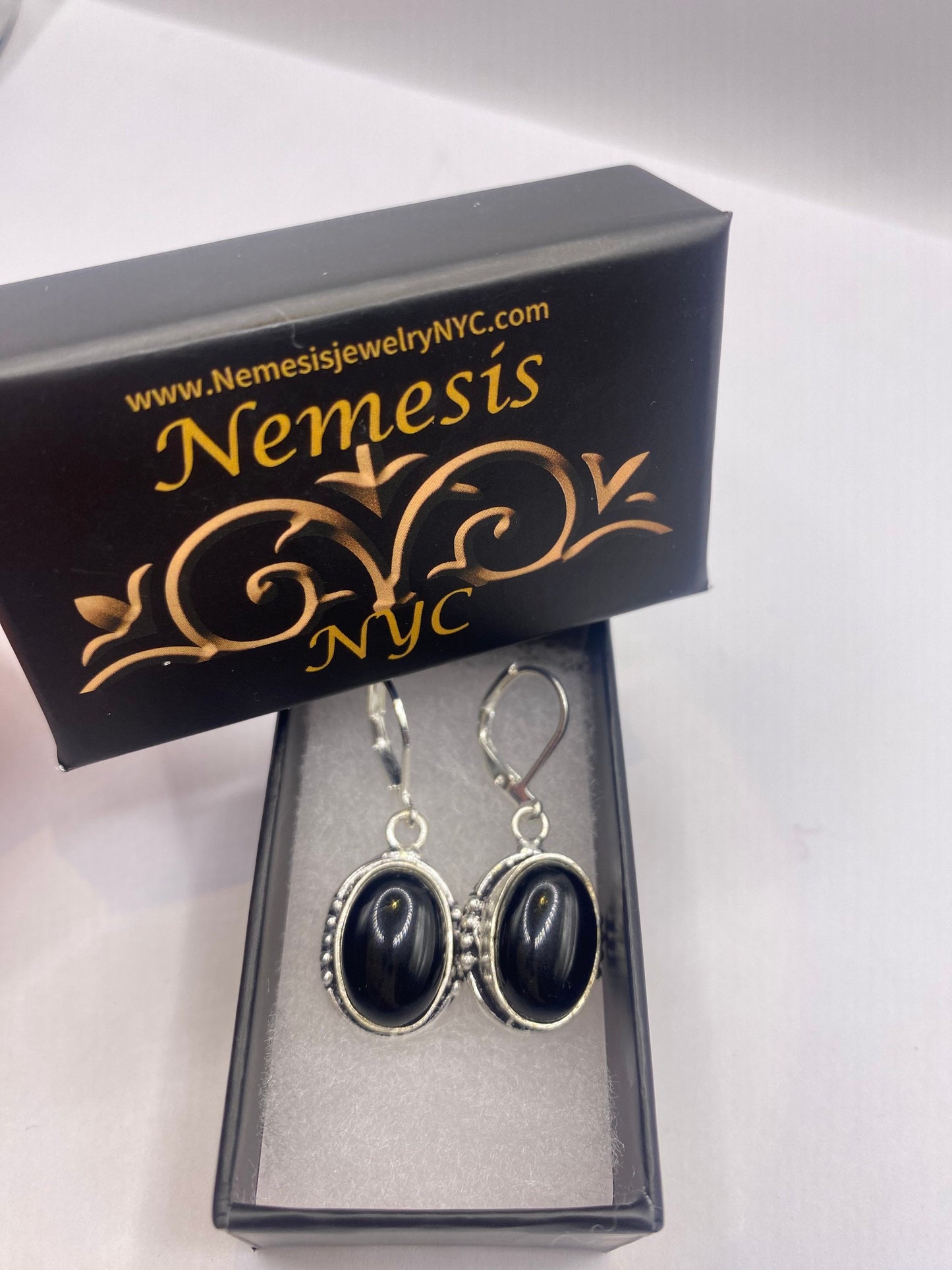 Vintage Black Onyx Earrings 925 Sterling Silver Deco Dangle Chandelier