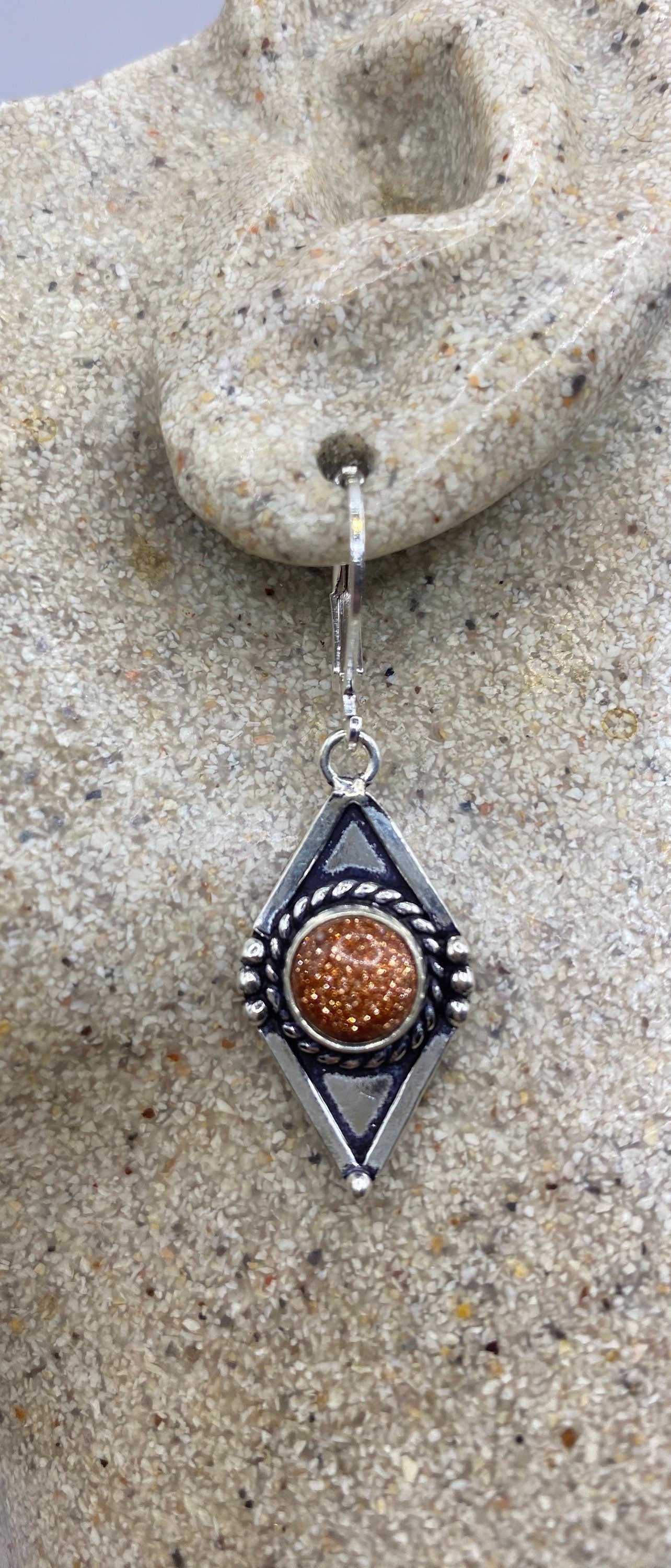Vintage Chandelier Earrings Goldstone Silver Lever Back Dangle