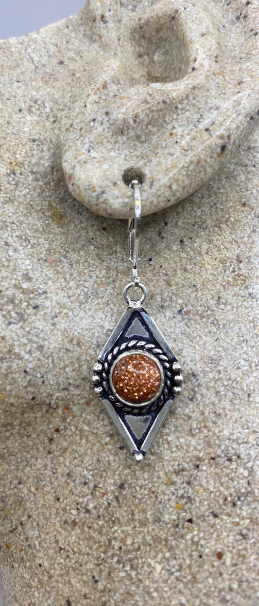 Vintage Chandelier Earrings Goldstone Silver Lever Back Dangle