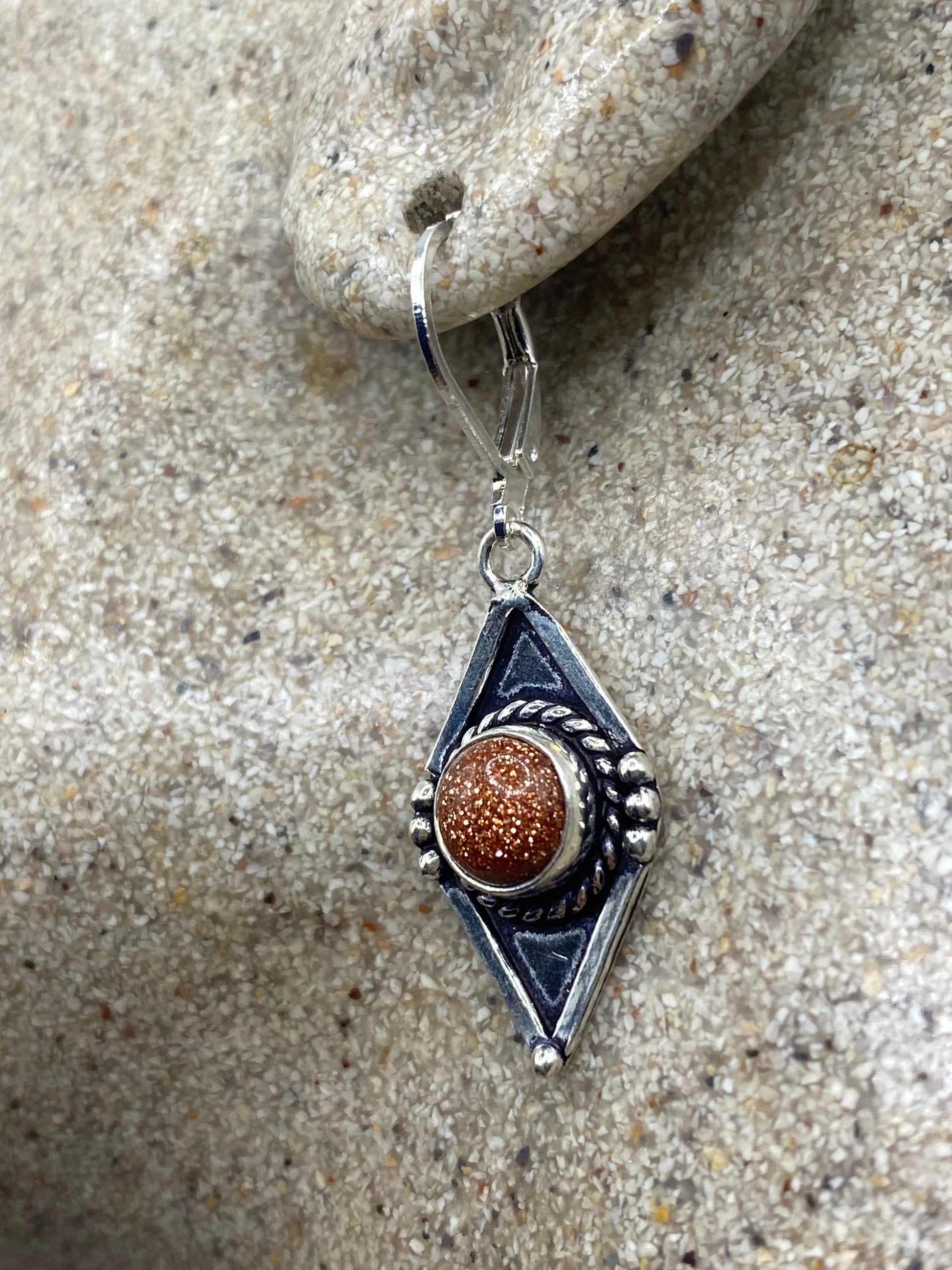 Vintage Chandelier Earrings Goldstone Silver Lever Back Dangle