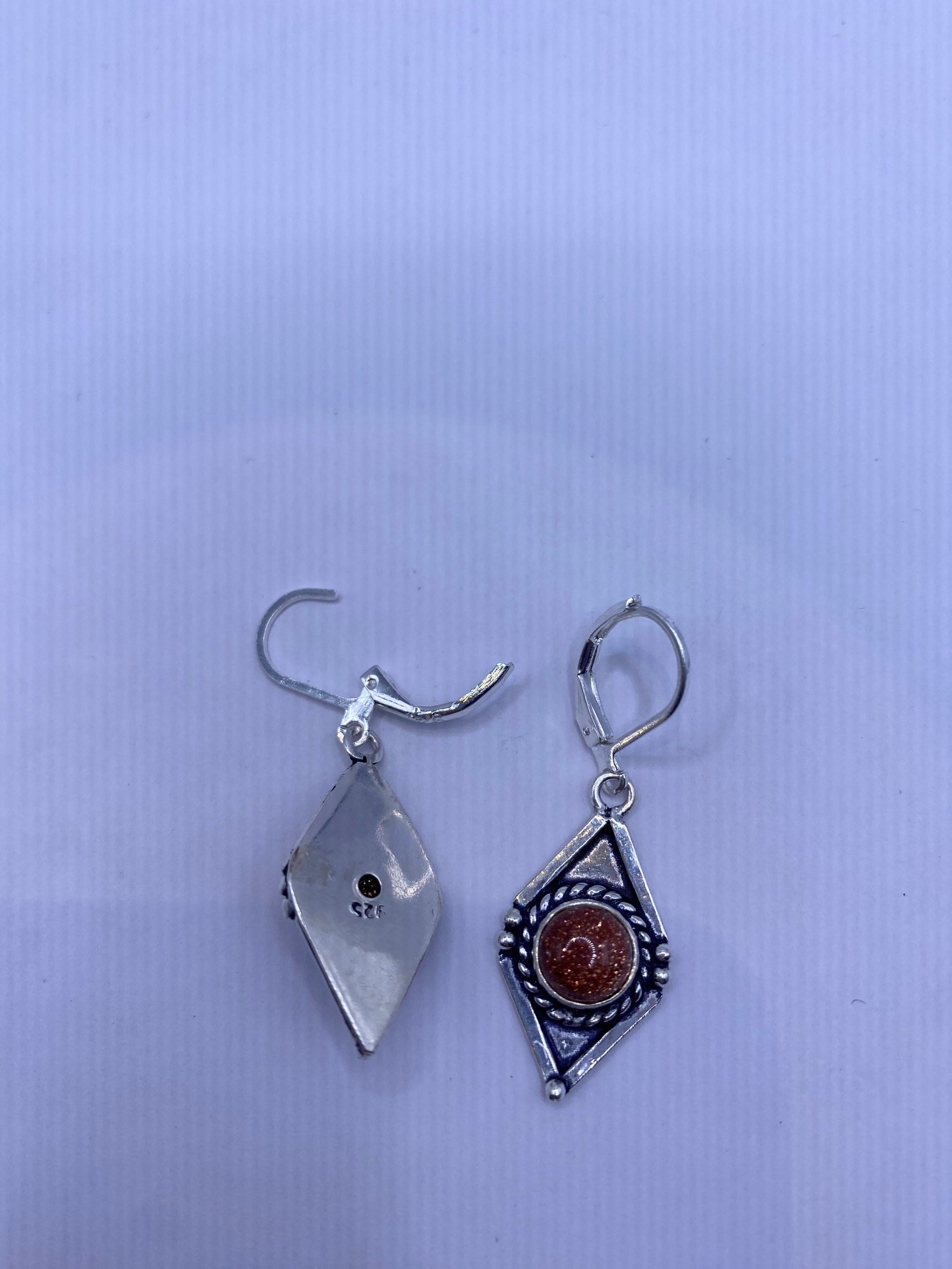 Vintage Chandelier Earrings Goldstone Silver Lever Back Dangle