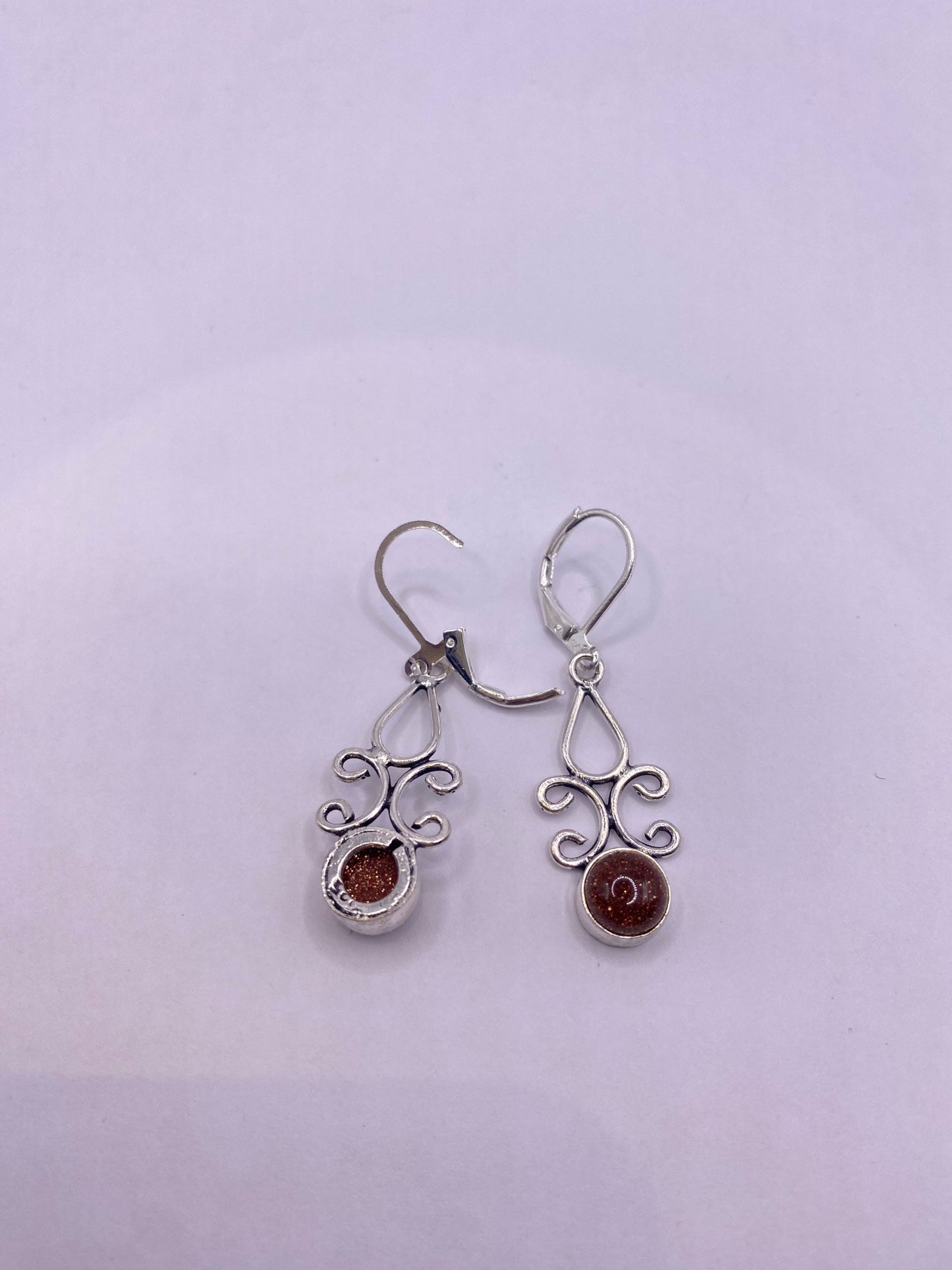 Vintage Chandelier Earrings Goldstone Silver Lever Back Dangle