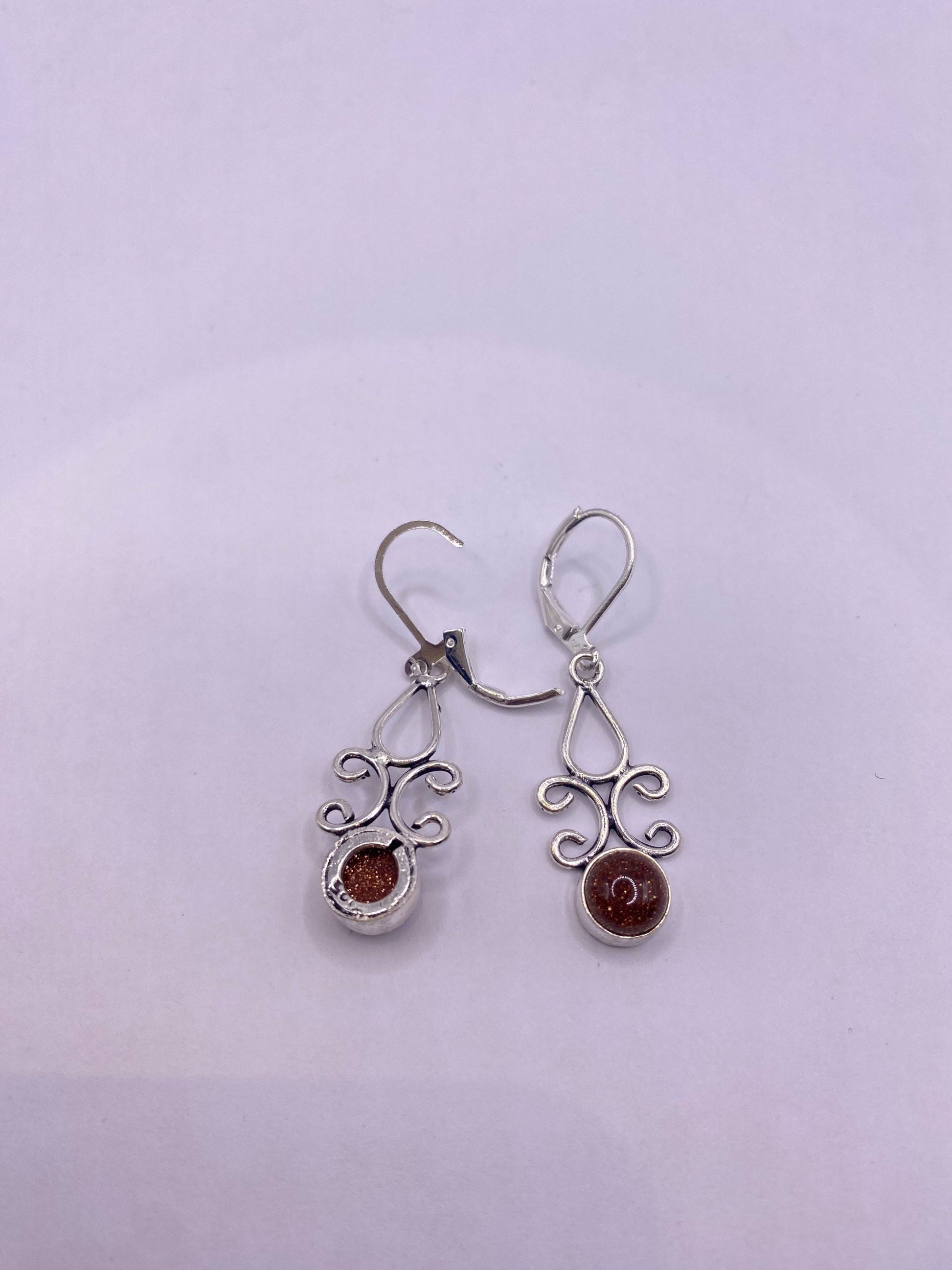 Vintage Chandelier Earrings Goldstone Silver Lever Back Dangle