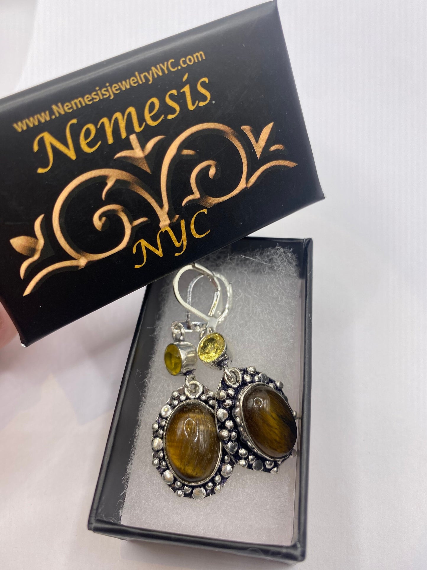 Vintage Tigers Eye Dangle Earrings 925 Sterling Silver Lever Backs