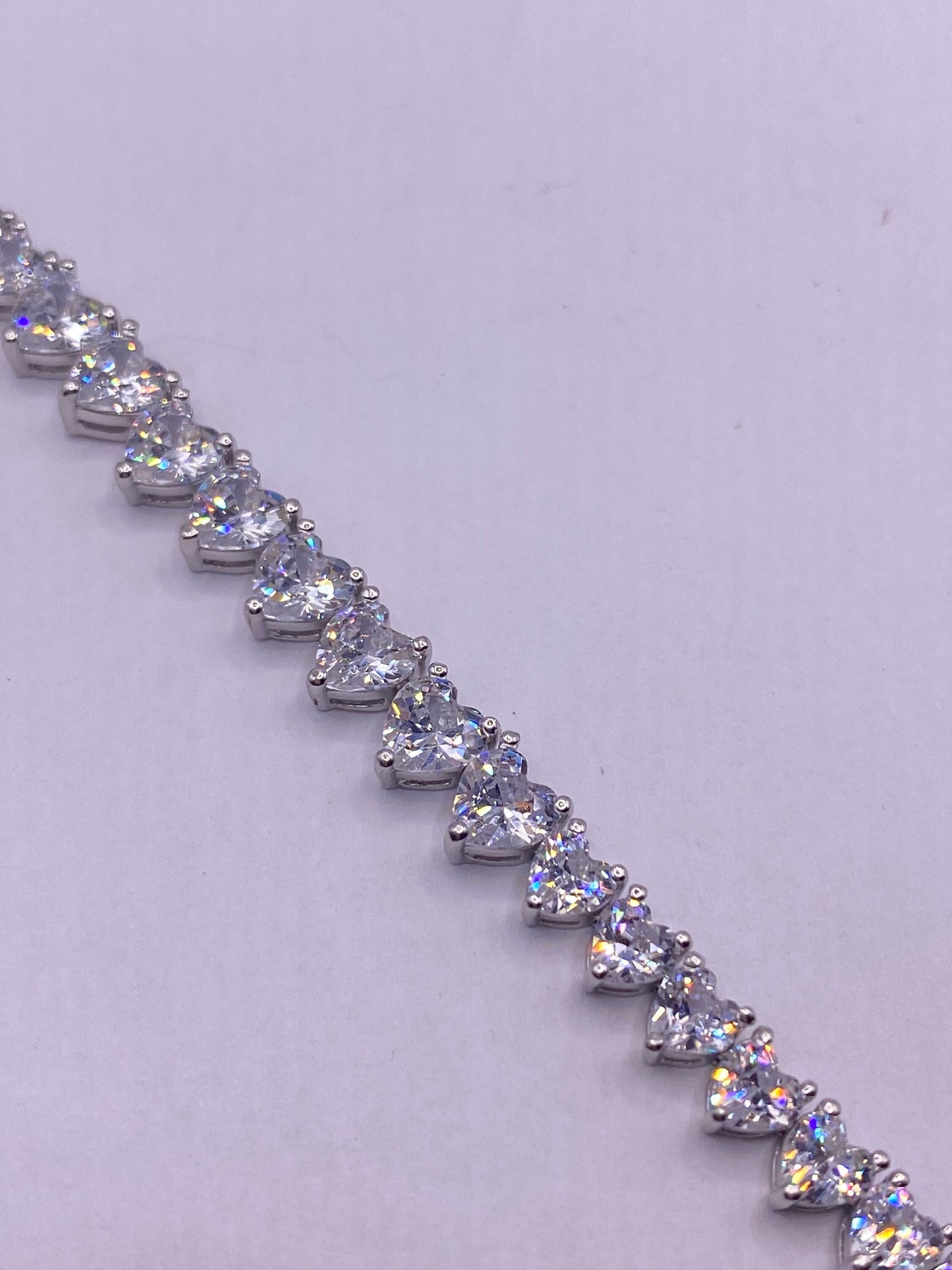 Vintage Cubic Zirconia Heart Bracelet Sterling Silver Tennis
