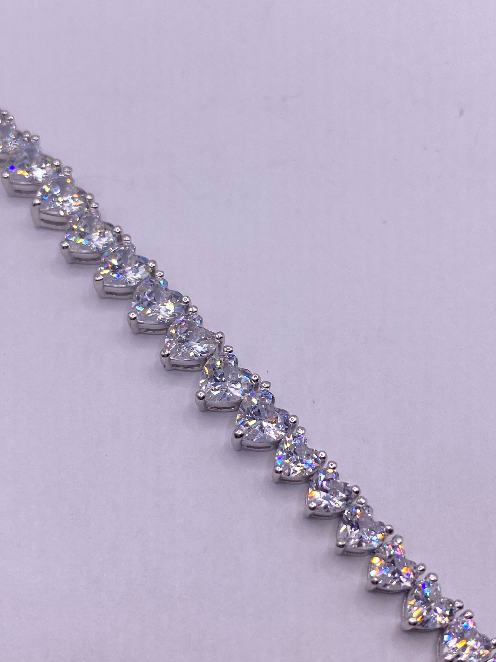Vintage Cubic Zirconia Heart Bracelet Sterling Silver Tennis