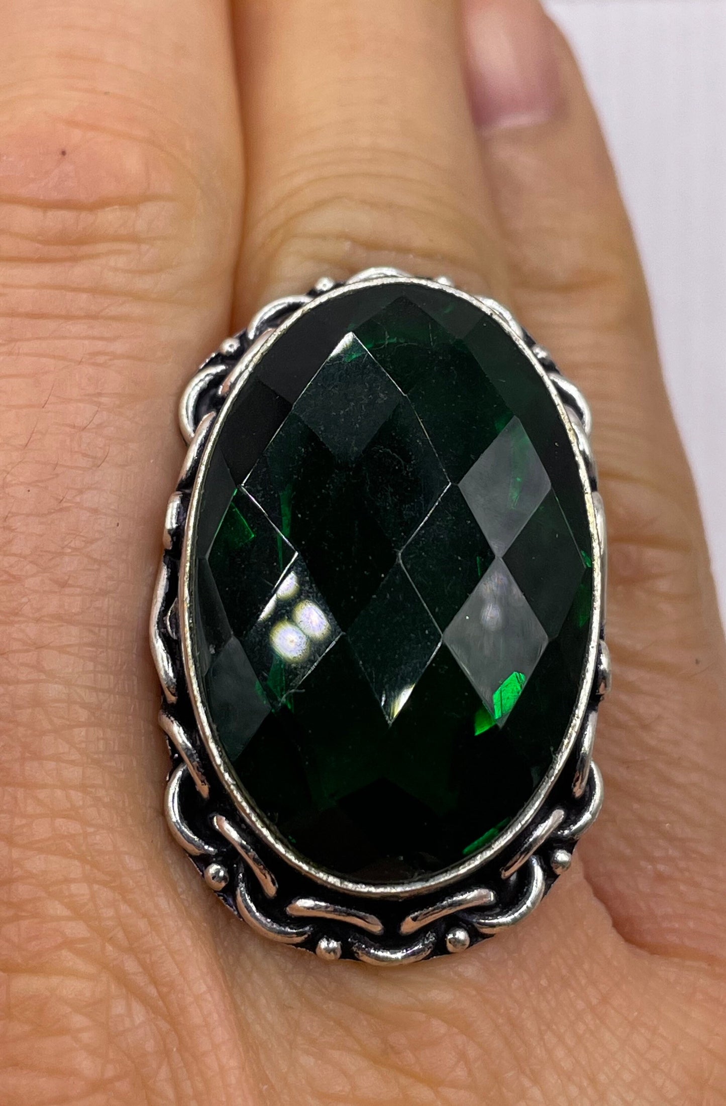 Vintage Green Antique Glass Cocktail Ring