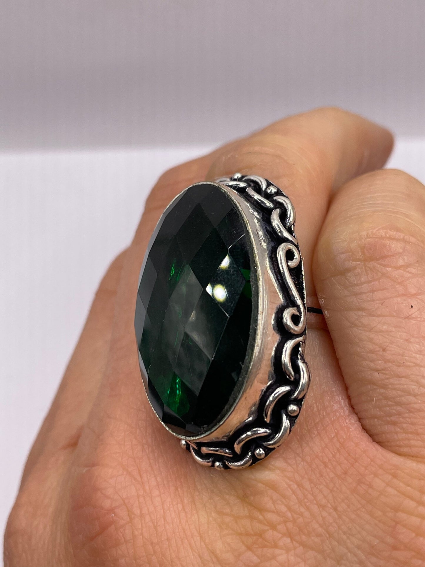 Vintage Green Antique Glass Cocktail Ring