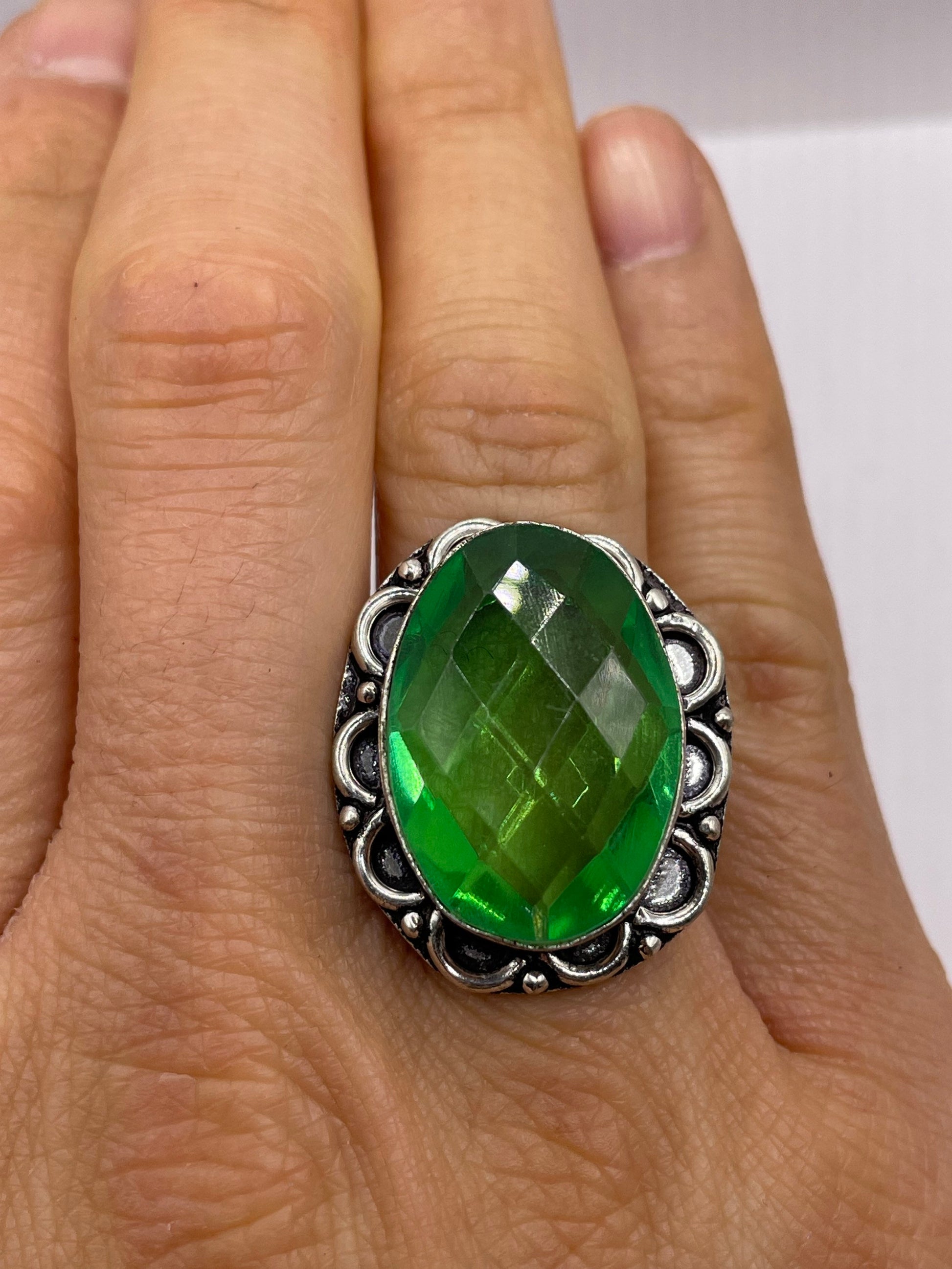 Vintage Green Antique Glass Cocktail Ring