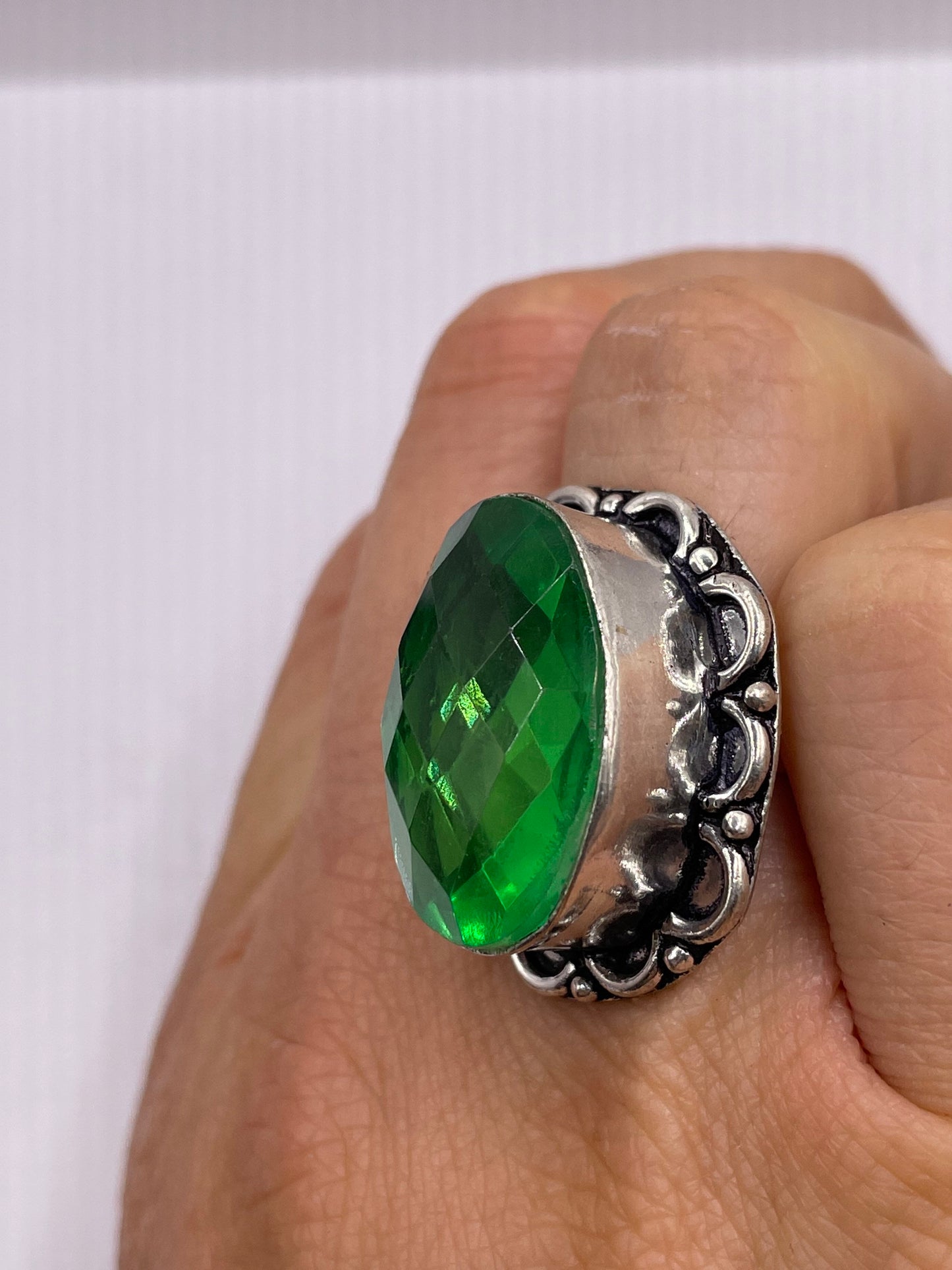 Vintage Green Antique Glass Cocktail Ring