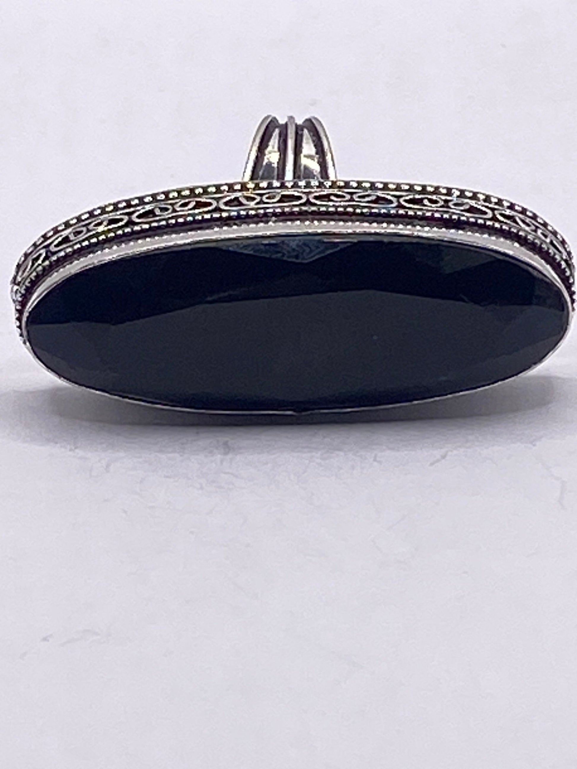 Vintage Black Onyx Silver Cocktail Ring Size 8.5