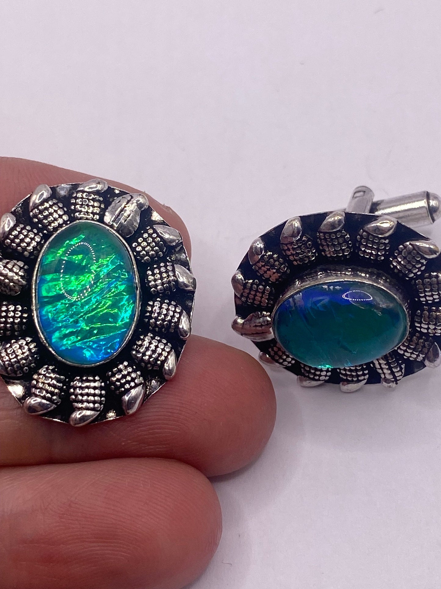 Vintage Green Butterfly Wing Glass Cuff Links