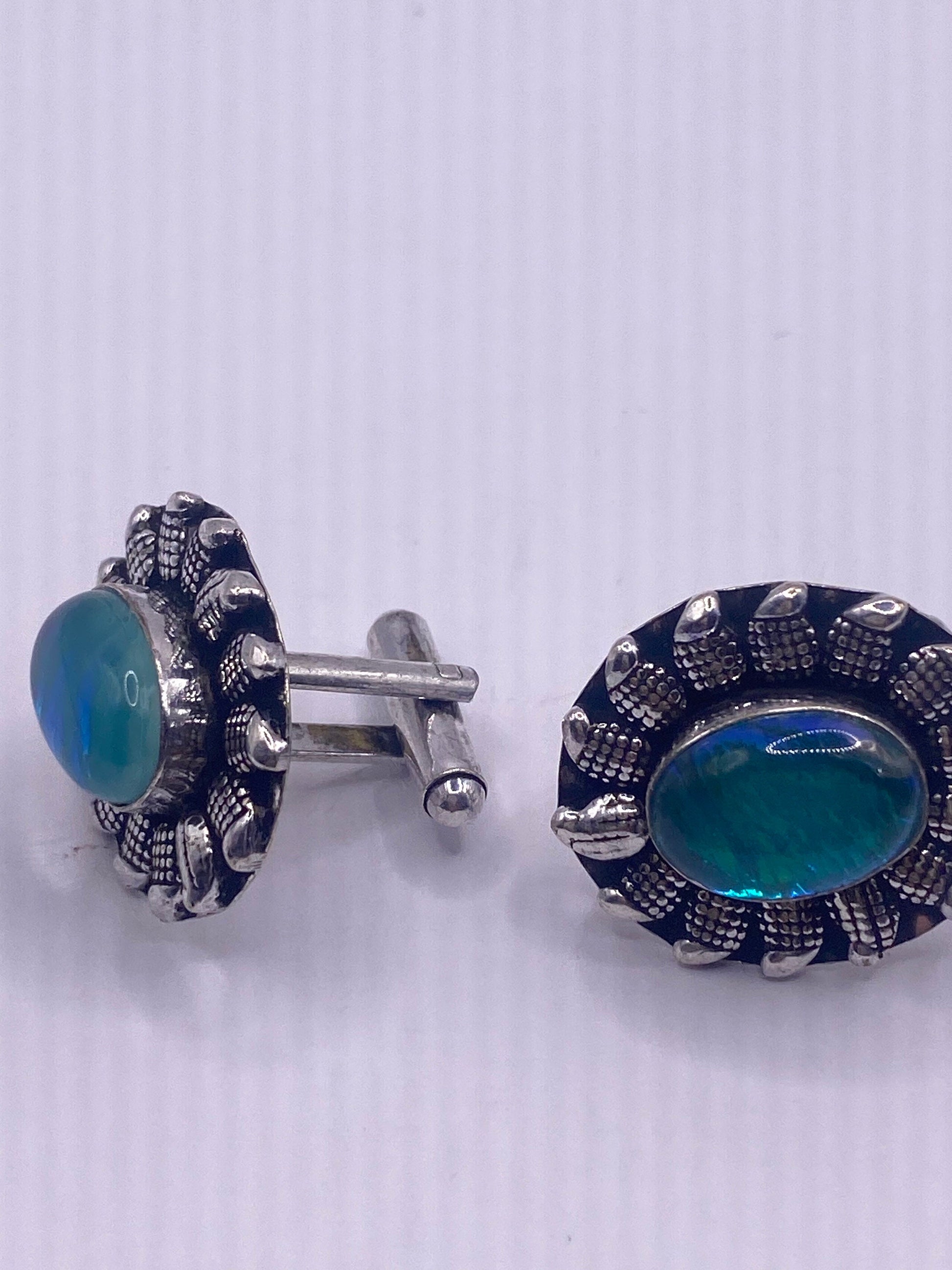 Vintage Green Butterfly Wing Glass Cuff Links