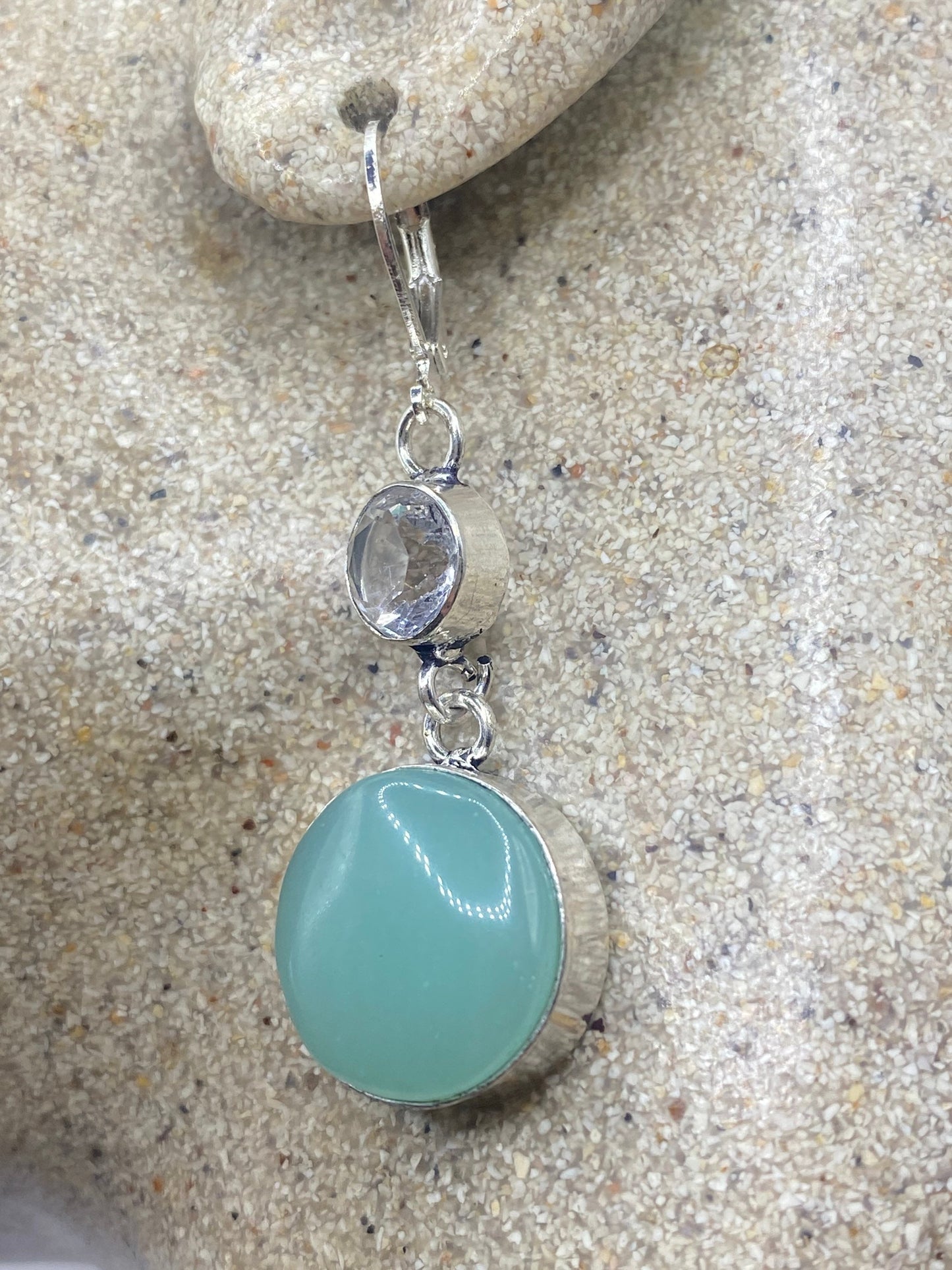 Vintage Aqua Chalcedony Chandelier Earrings Silver Dangle