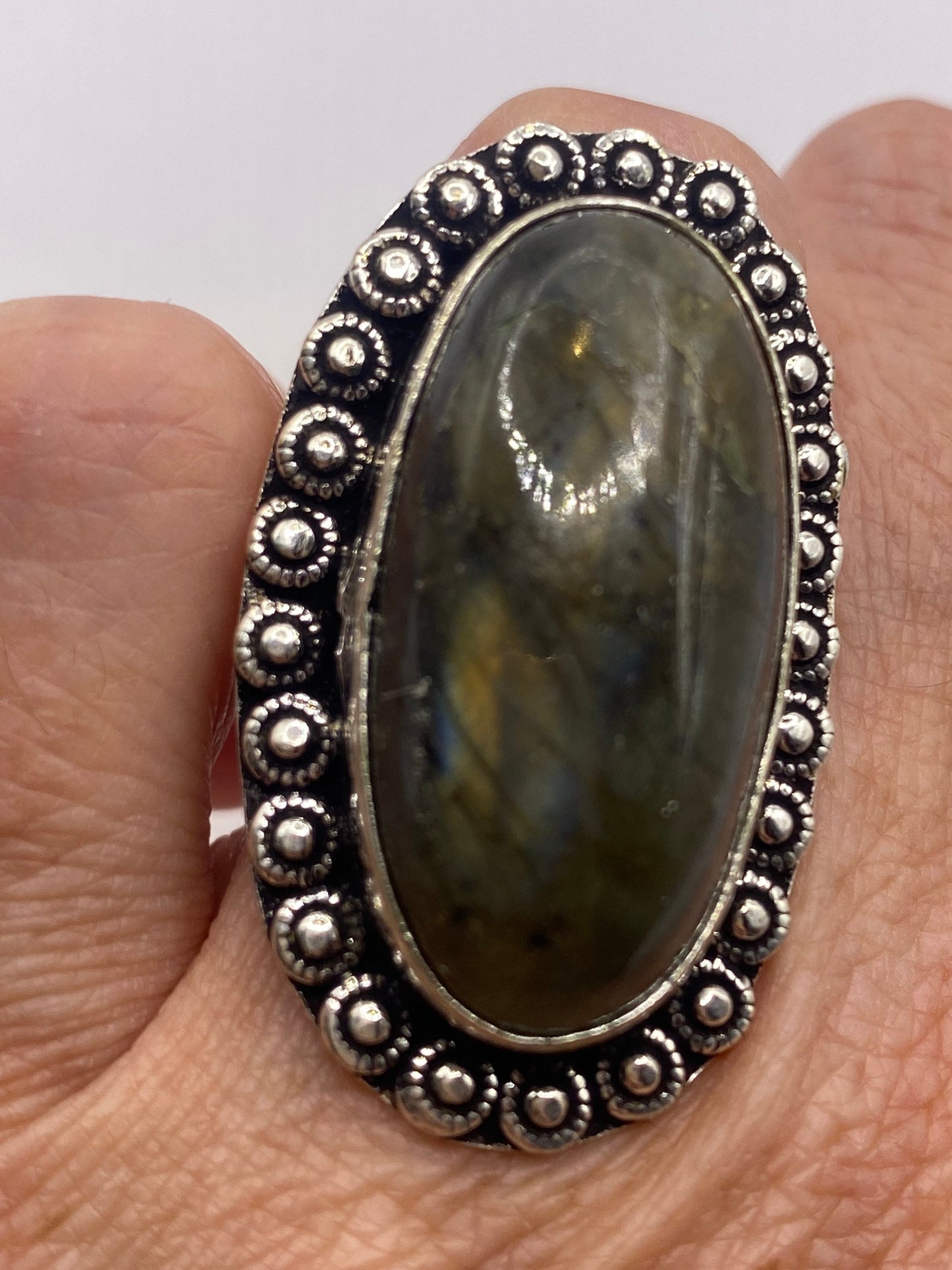 Vintage Rainbow Labradorite Statement Ring