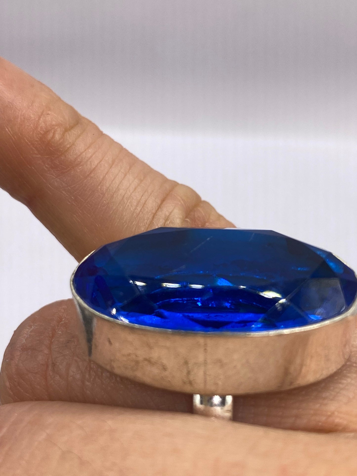 Vintage Deep Blue Volcanic Art Glass Ring