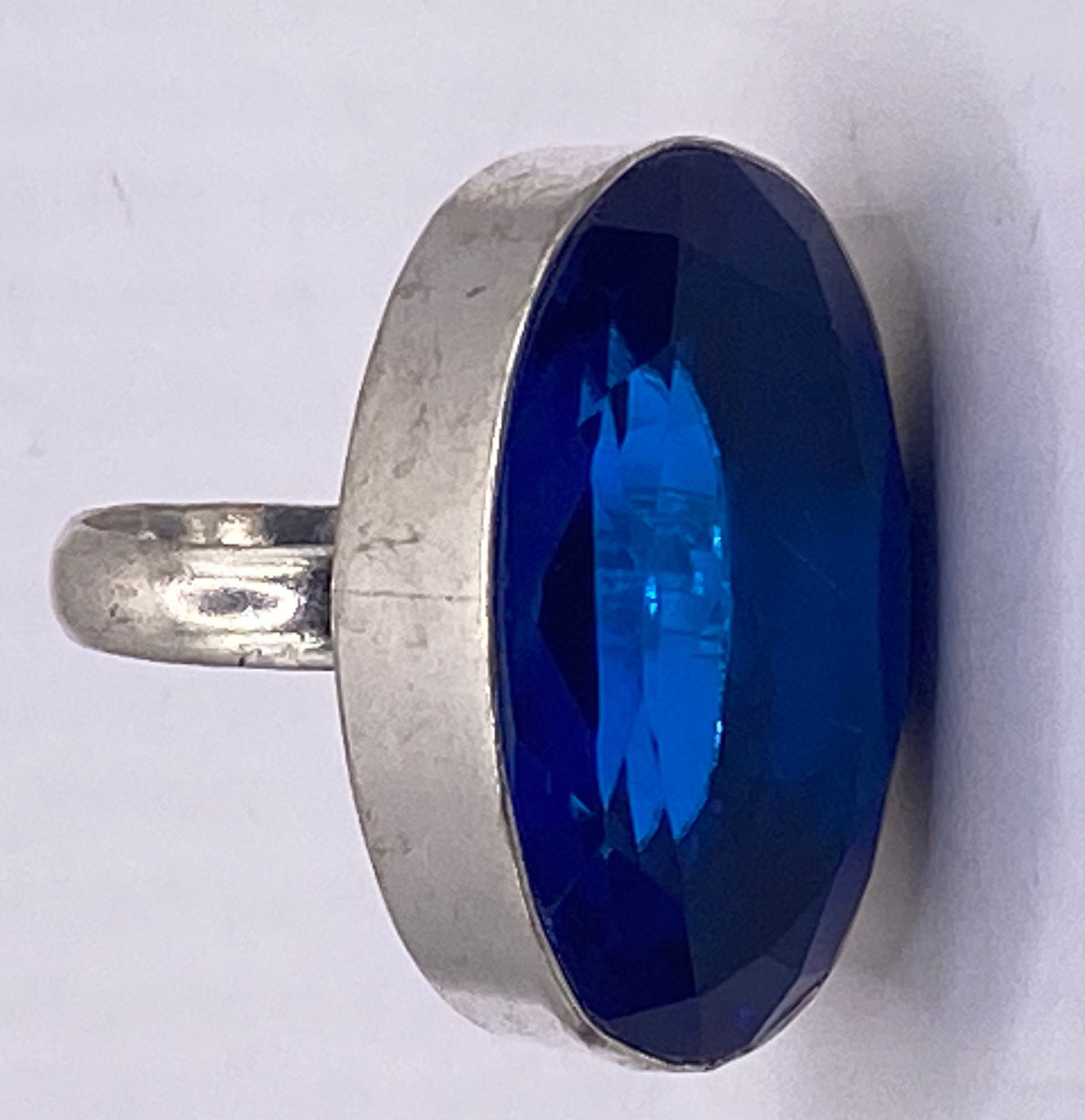 Vintage Deep Blue Volcanic Art Glass Ring