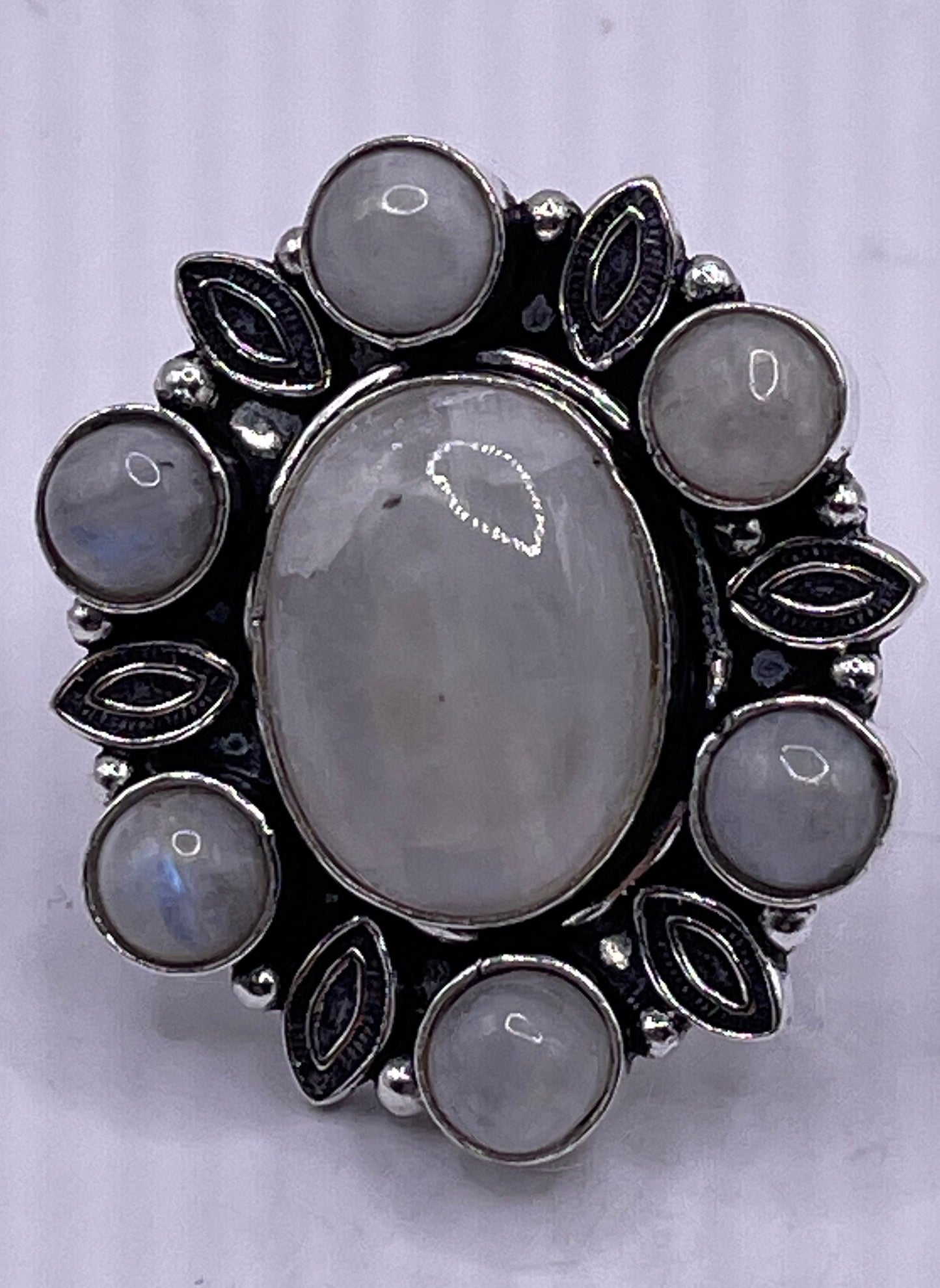 Vintage White Moonstone Ring 925 Sterling Silver