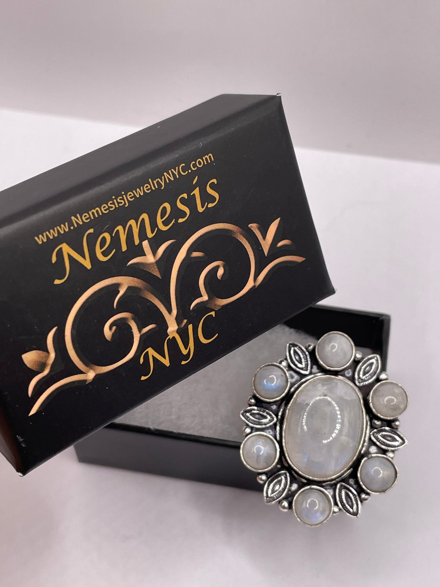 Vintage White Moonstone Ring 925 Sterling Silver