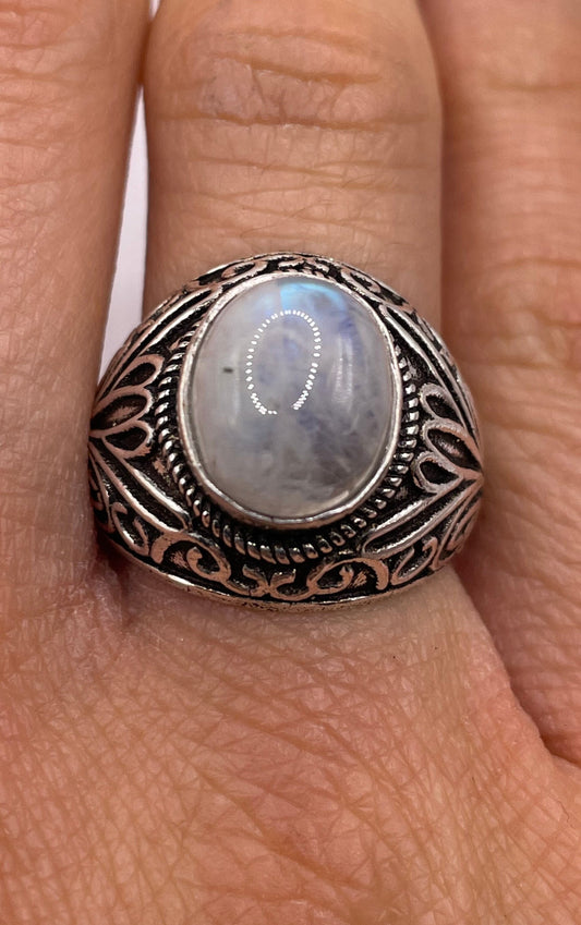 Vintage White Moonstone Ring White Bronze Silver