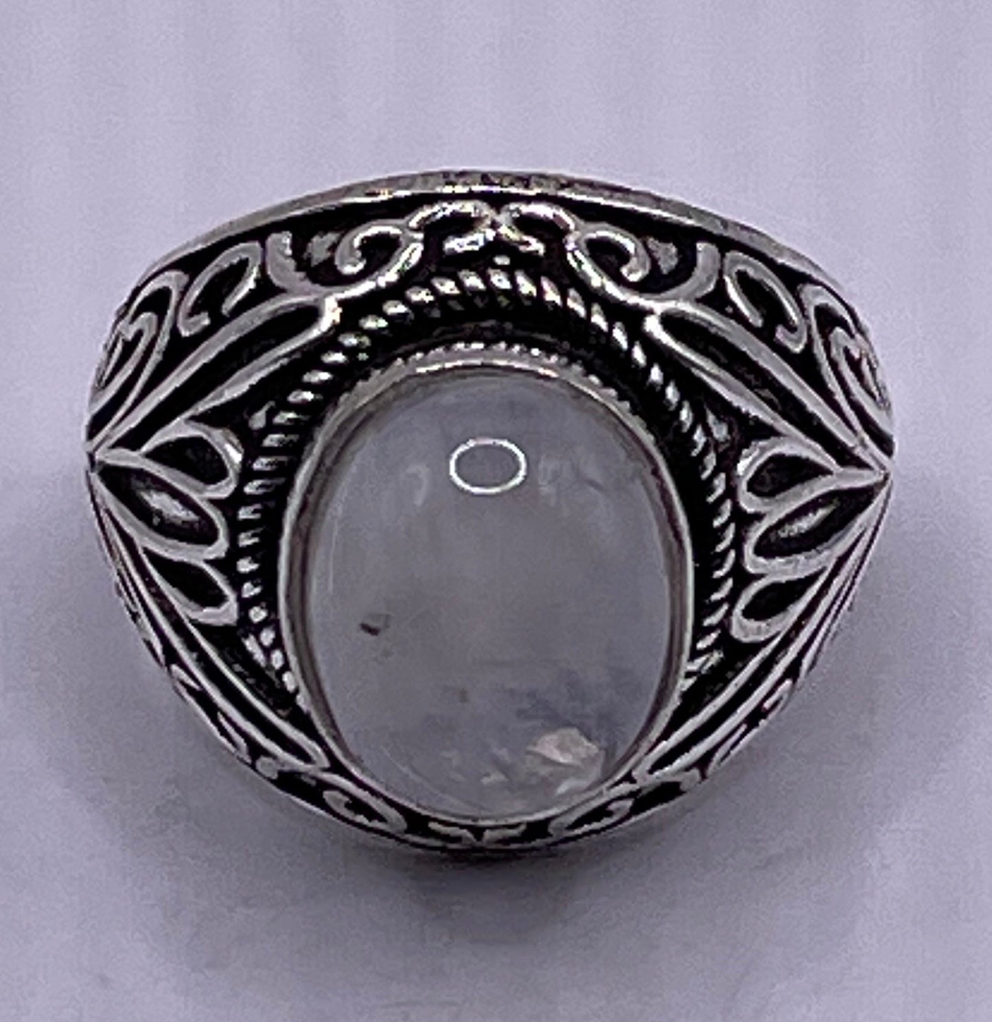 Vintage White Moonstone Ring White Bronze Silver
