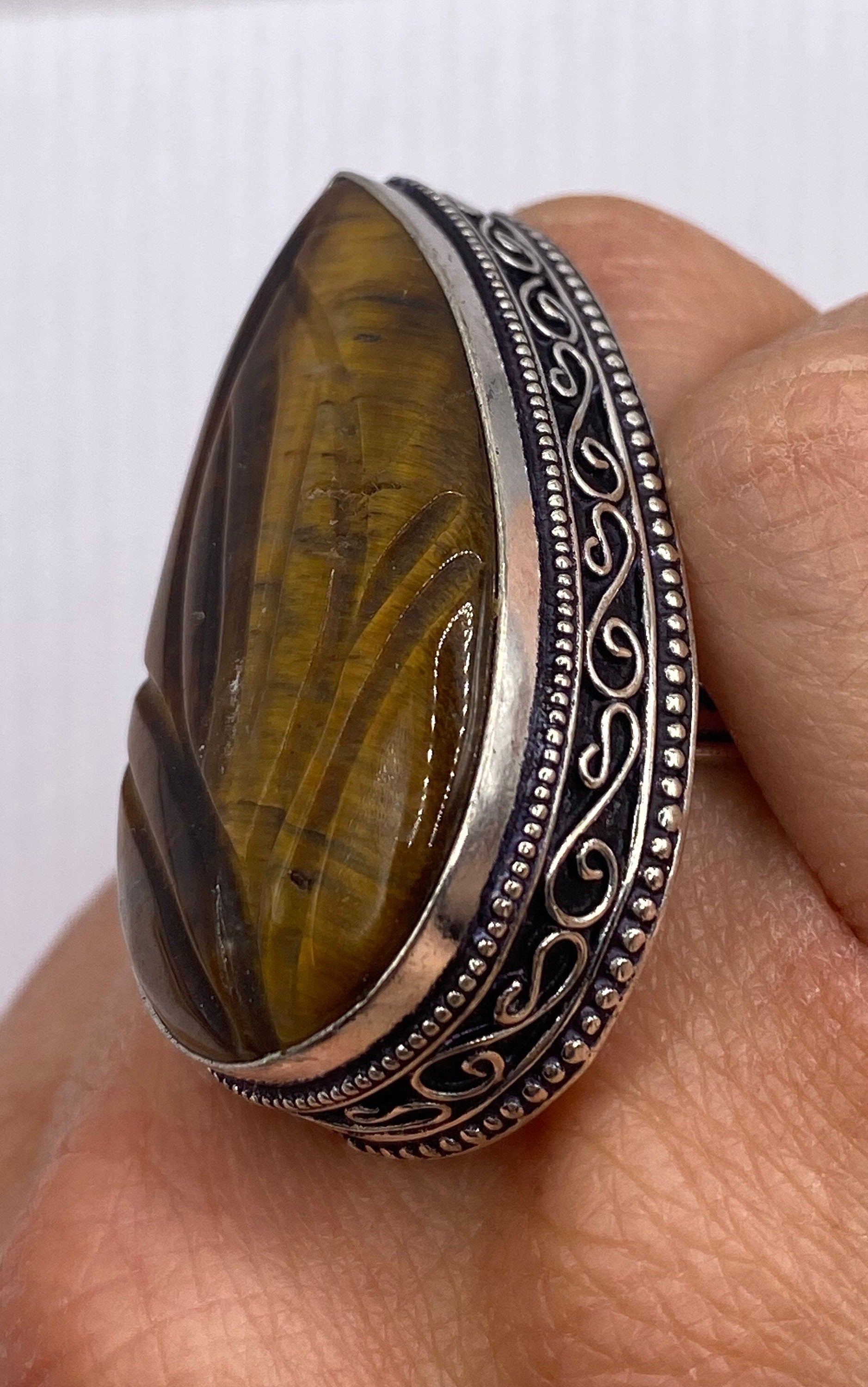 Vintage Tigers Eye Stone Silver Ring
