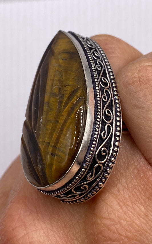 Vintage Tigers Eye Stone Silver Ring