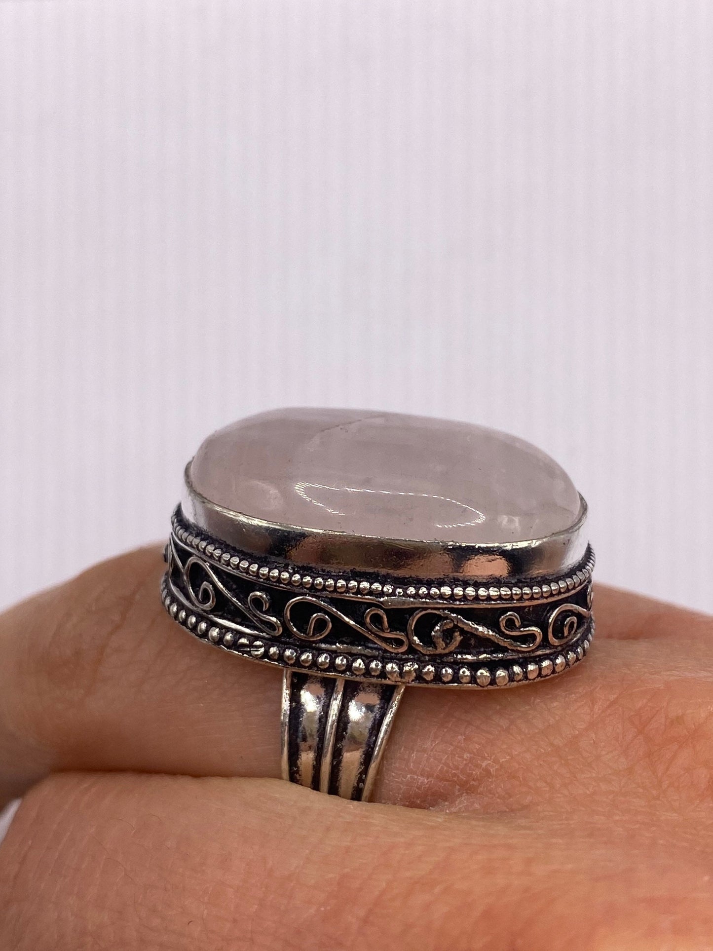 Vintage Rose Quartz Ring 925 Sterling Silver