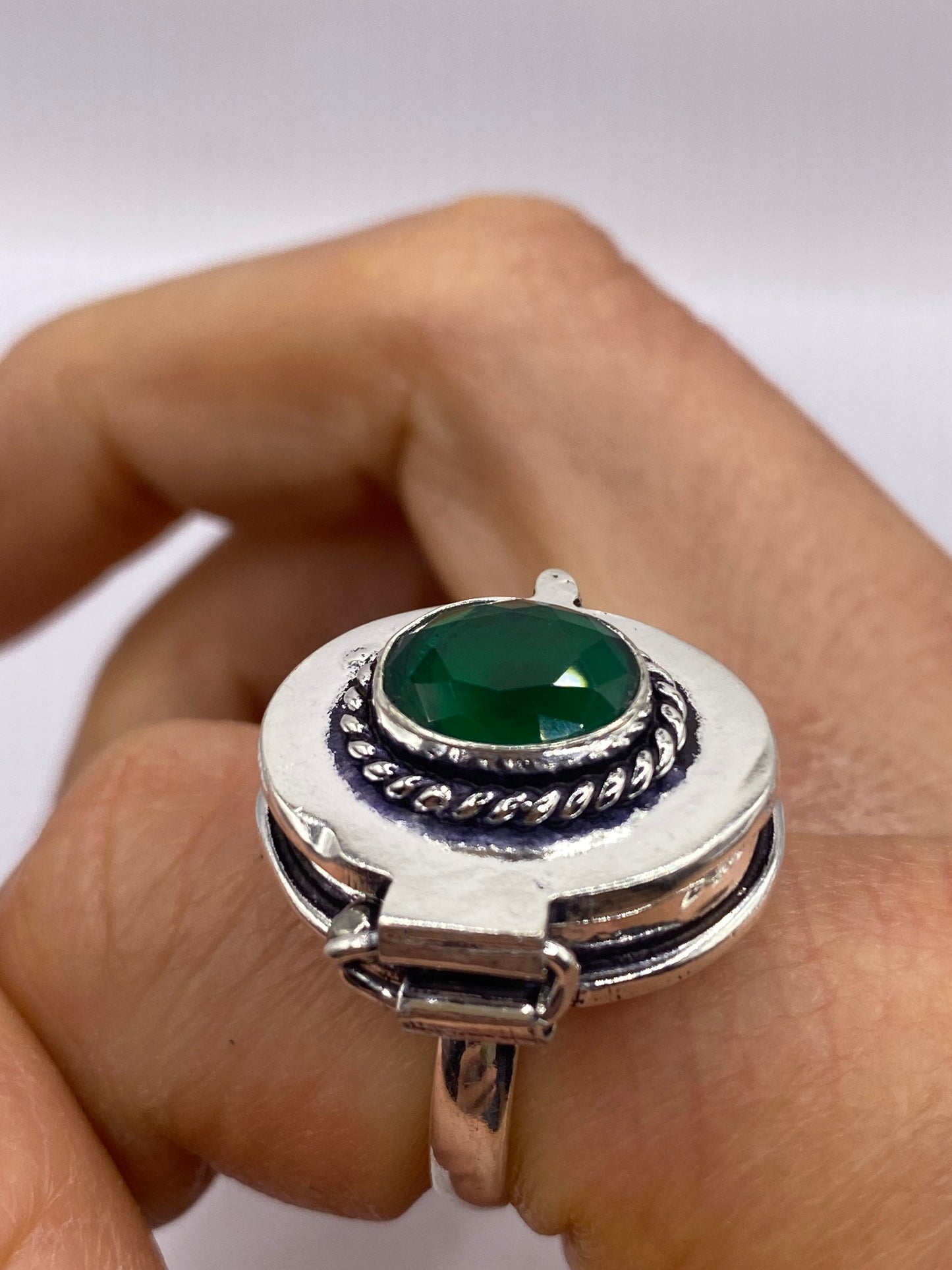 Vintage White Bronze Poison Pillbox Ring