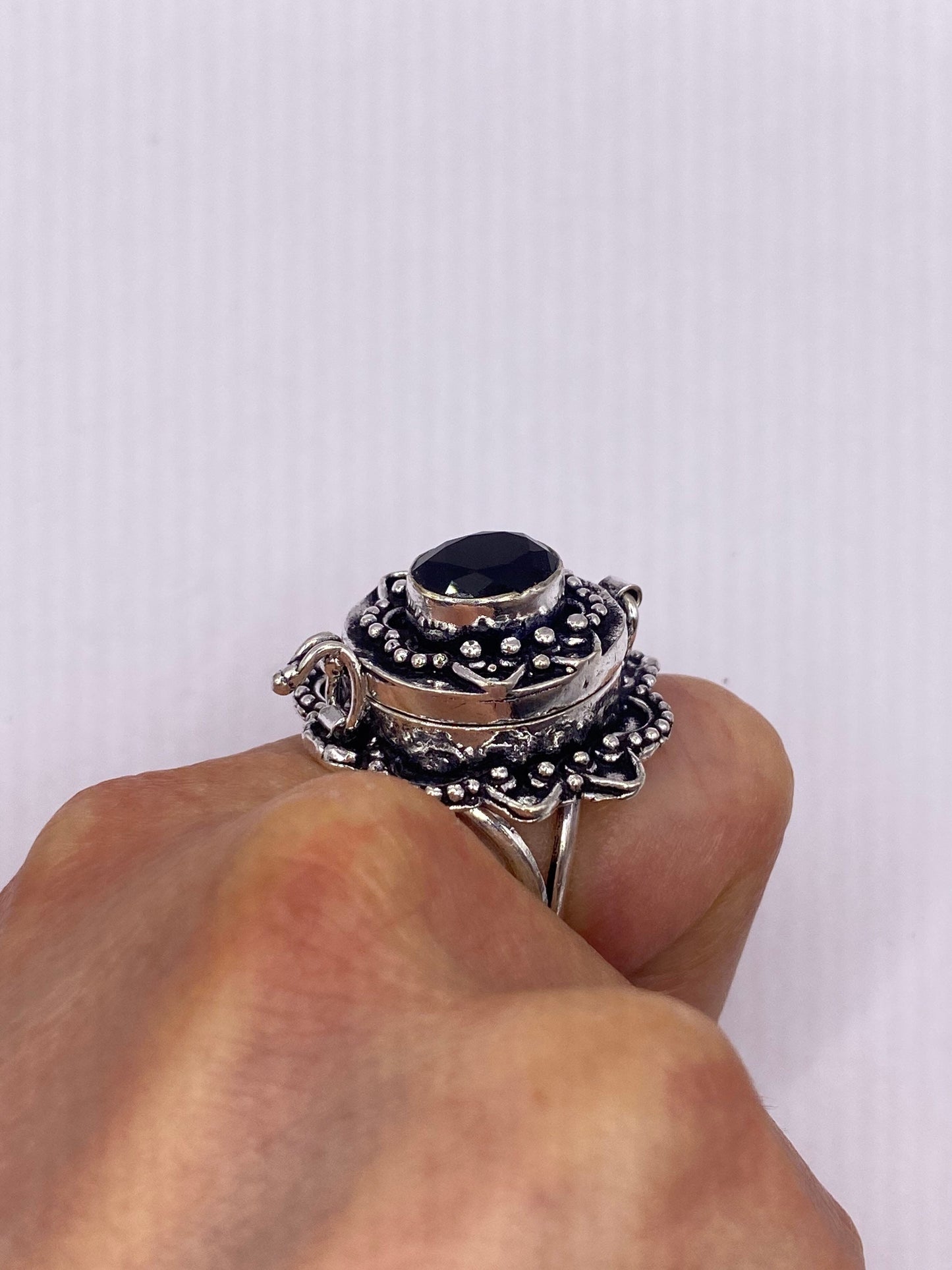 Vintage White Bronze Poison Pillbox Ring