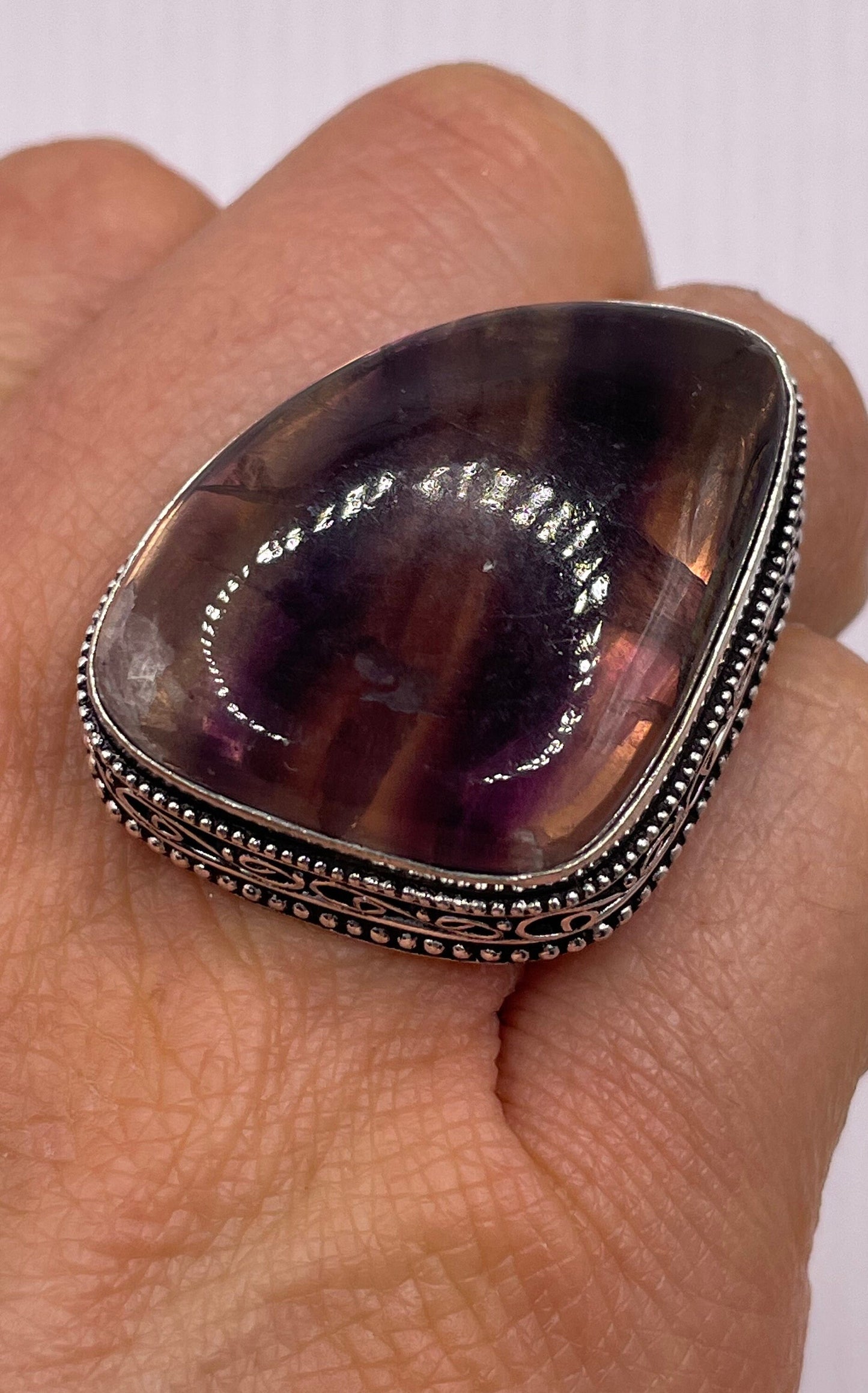 Vintage Genuine Purple Fluorite Ring Size 8