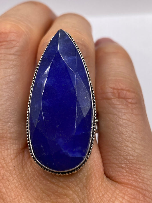 Vintage Blue Raw Sapphire Ring Boho Statement